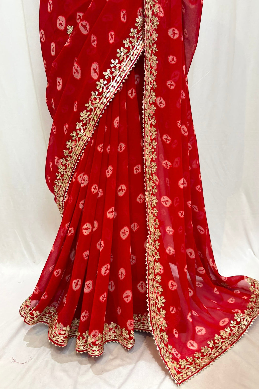 Bandhej georgette saree - Red