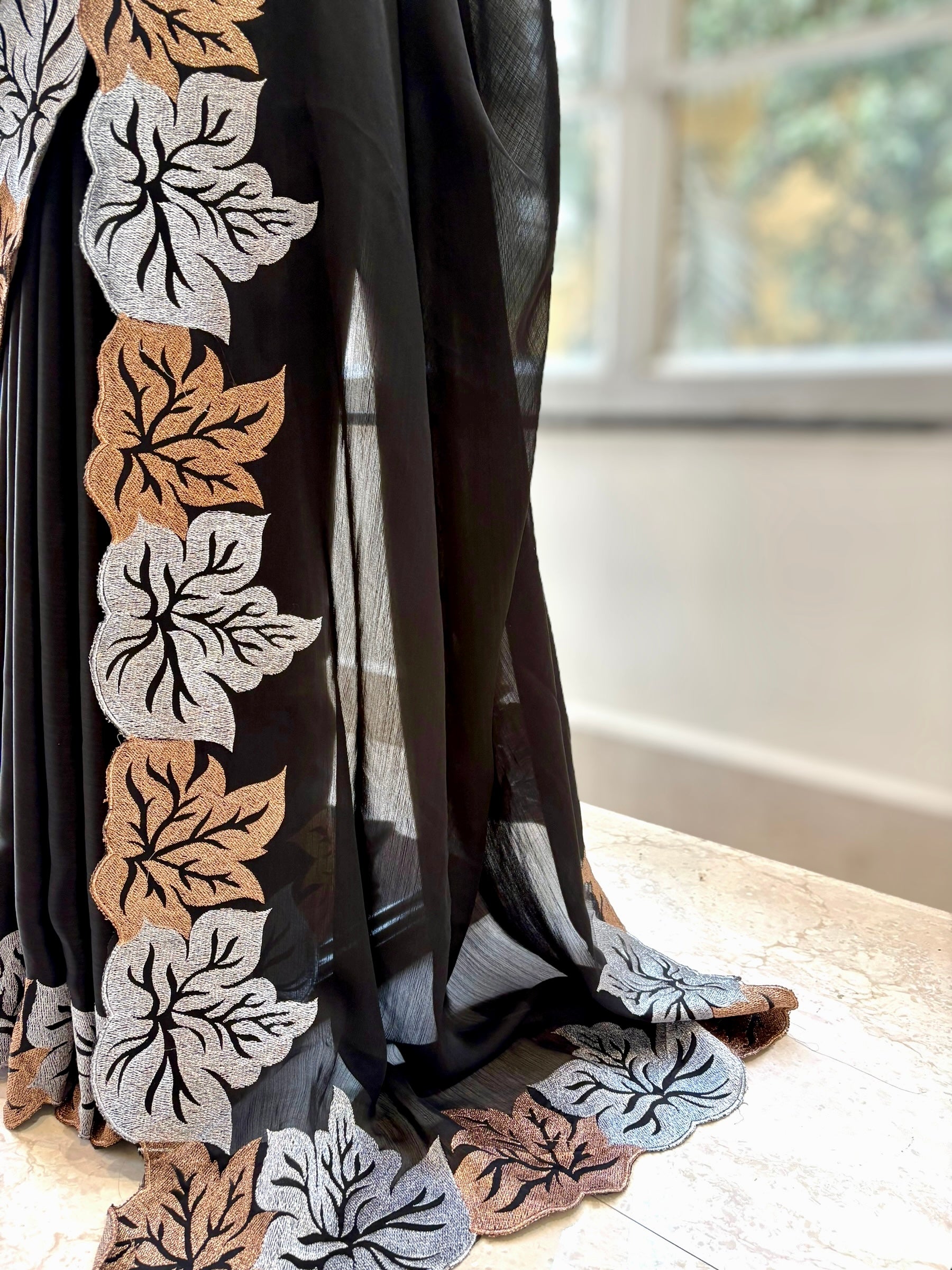 Black leafy designer saree