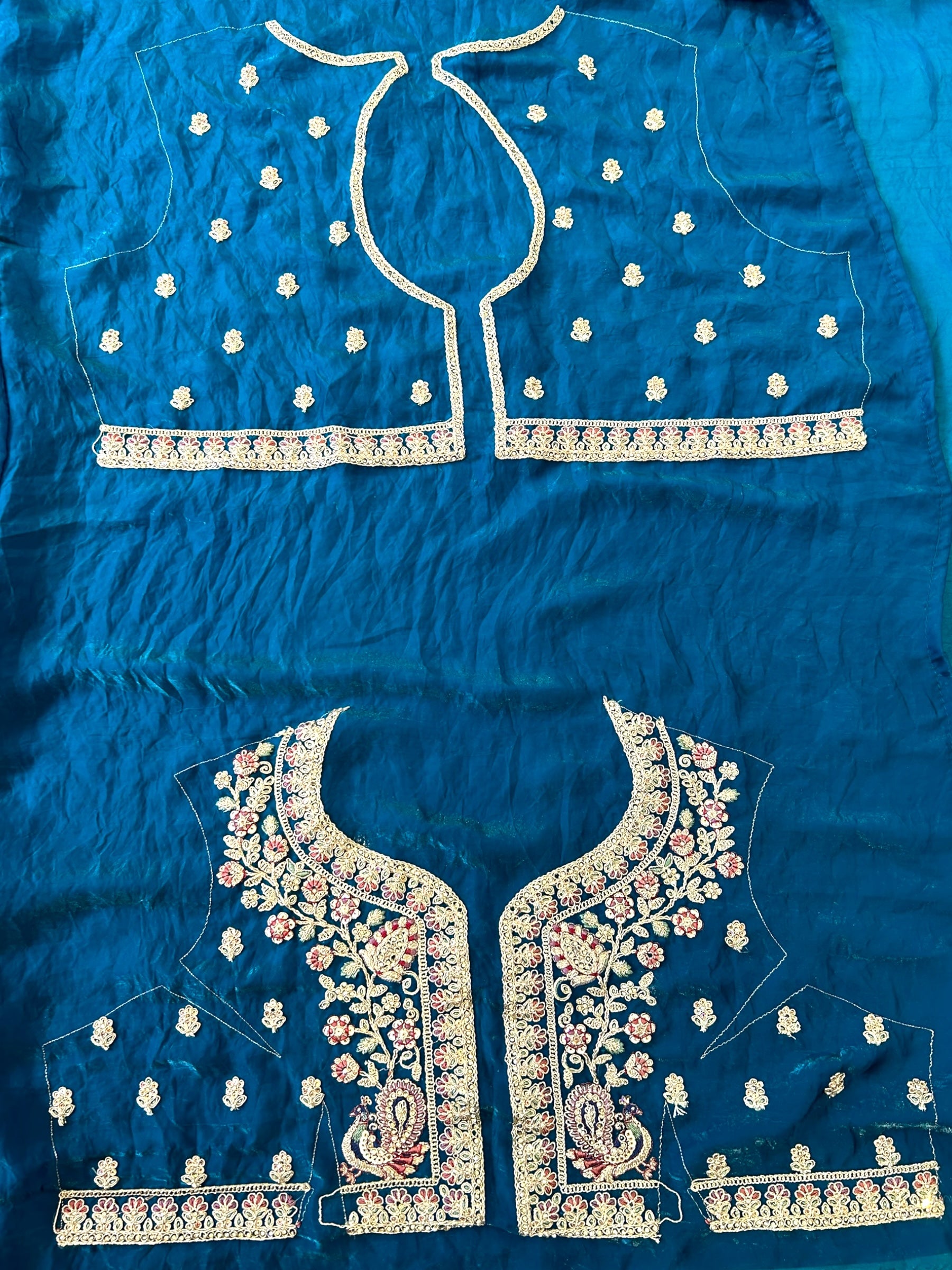 Crushed organza work saree