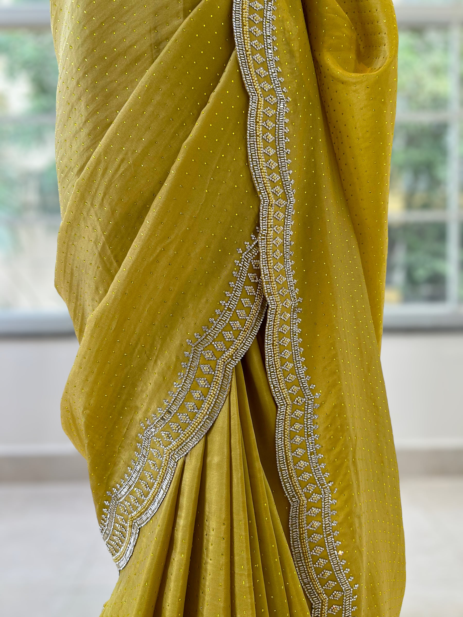 Radiant organza saree - Lime yellow