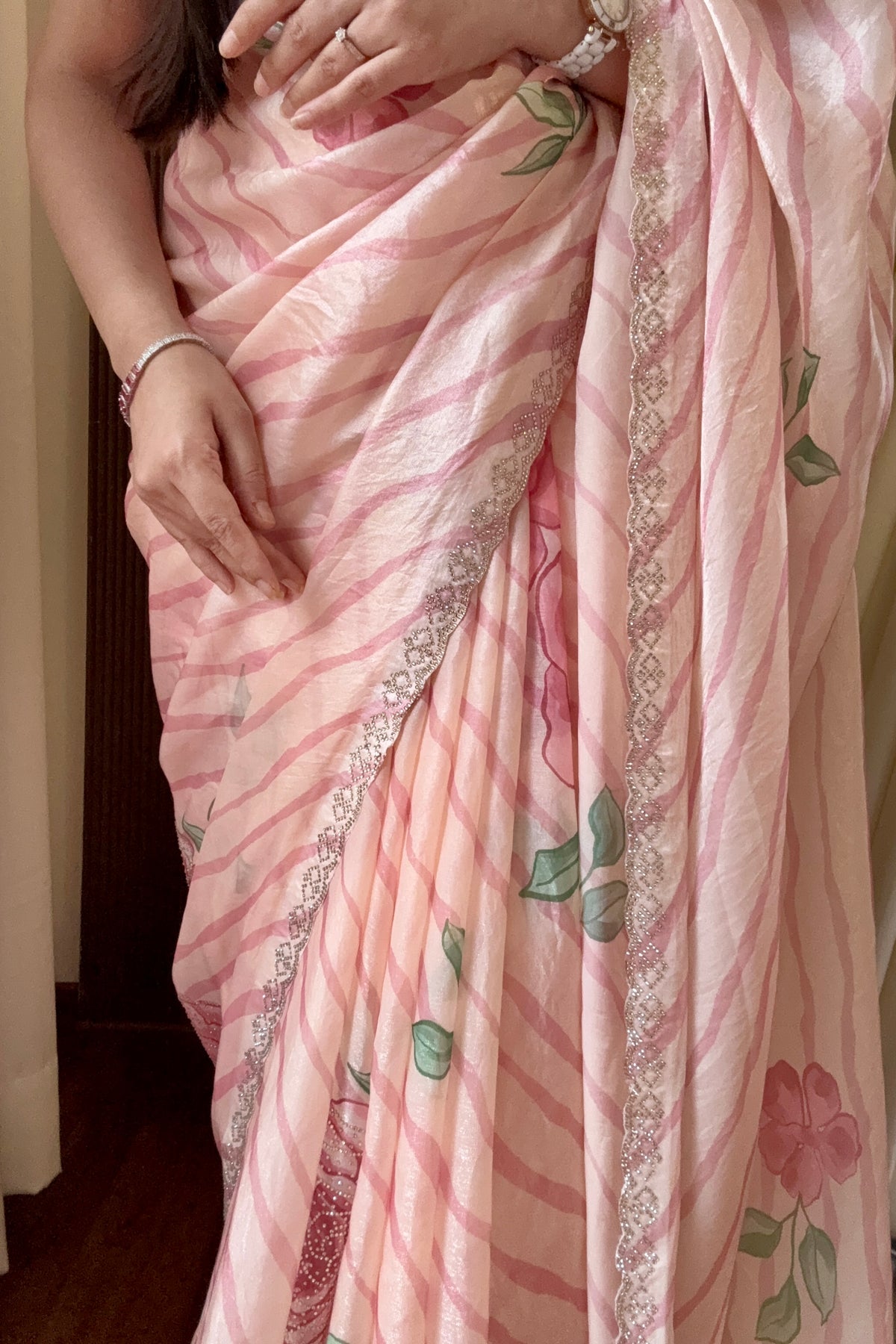 Digital print floral fendy chiffon saree - Blush Pink