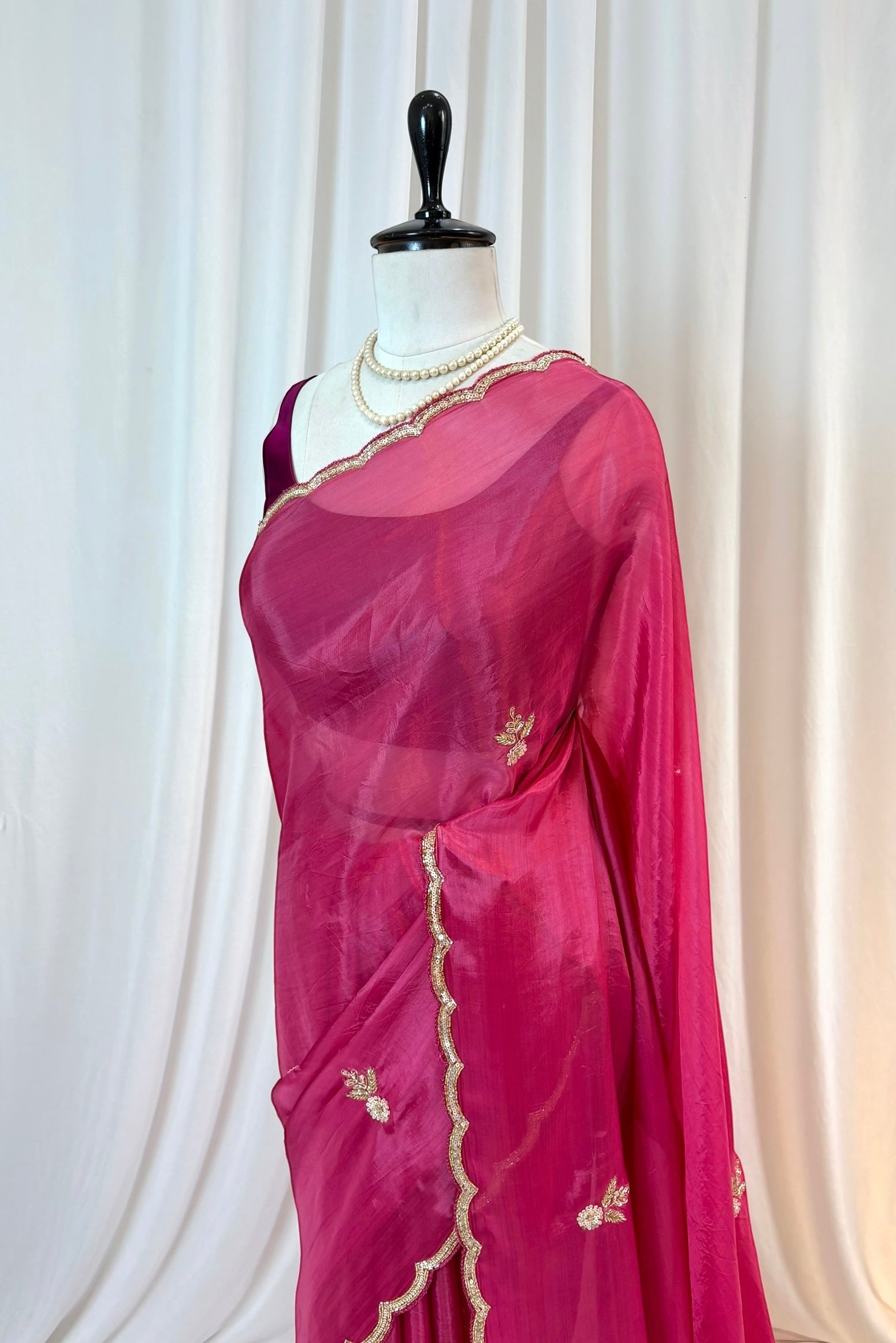 Pure organza sequins saree - Onion Pink
