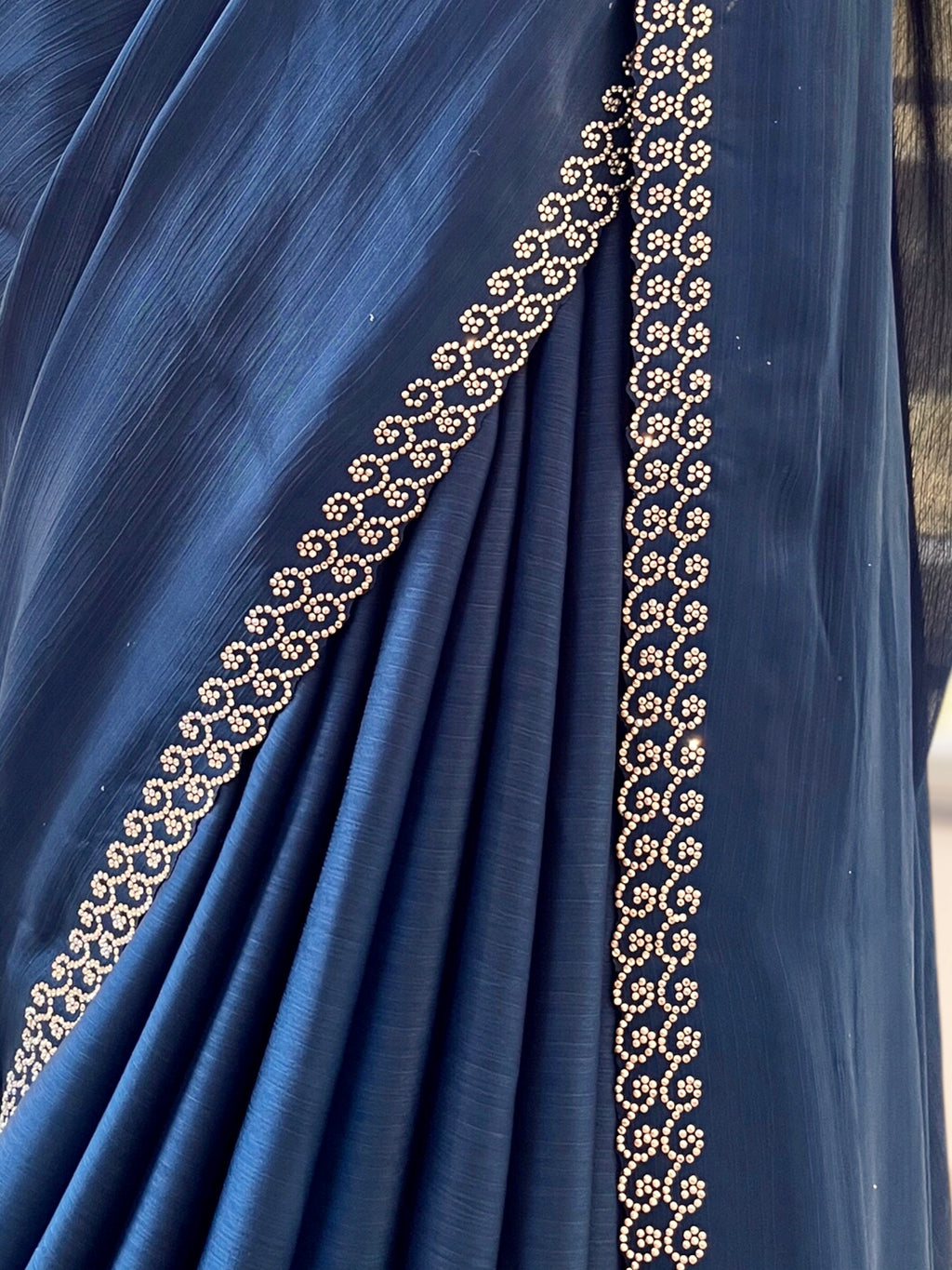 Swarovski embellished Marble Chiffon Saree - Navy Blue
