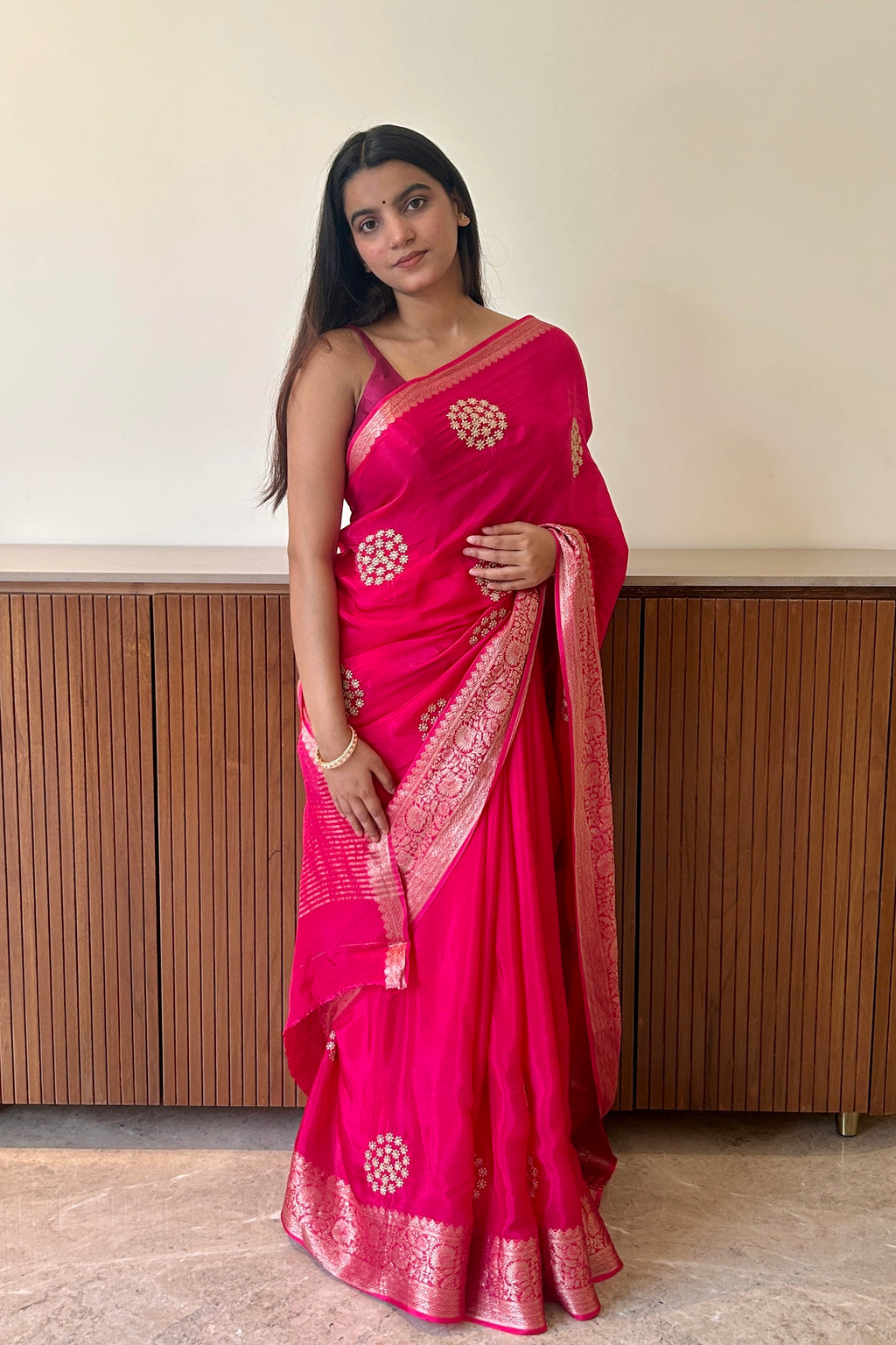 Pure organza zari embroidered saree - Pink