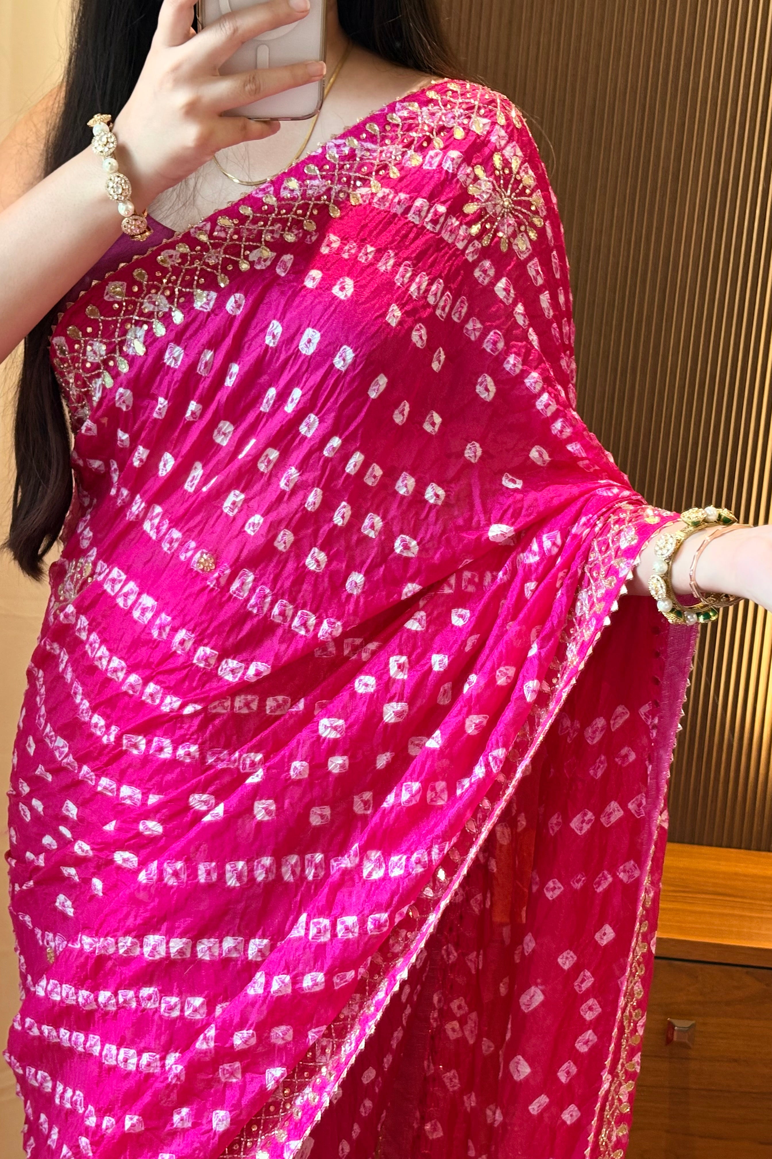 Pure viscose bandhani saree - Ruby Pink