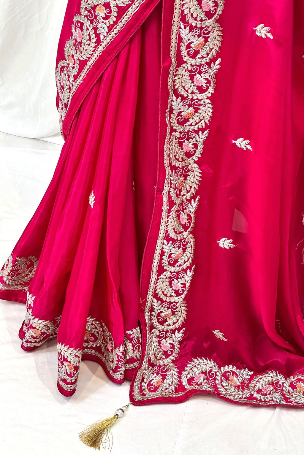 Rani pink gotta embroidered saree
