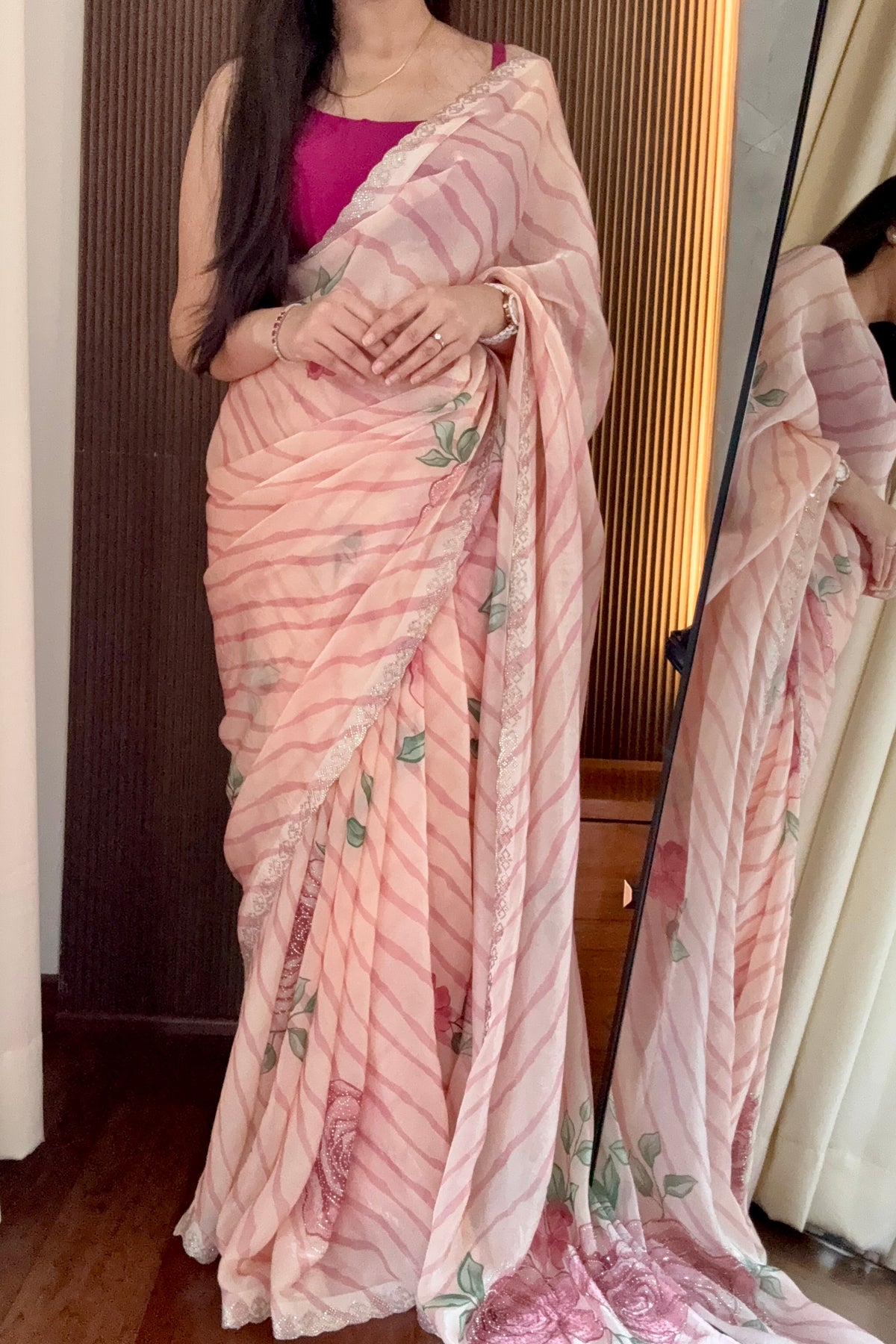 Digital print floral fendy chiffon saree - Blush Pink