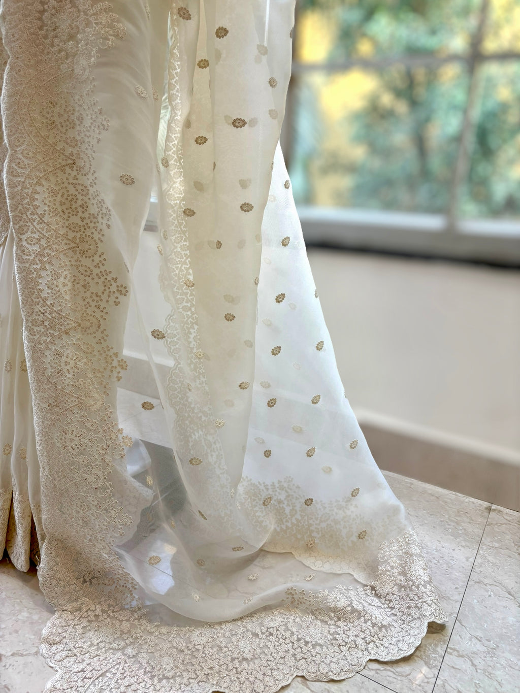 Lucknowi work saree - White