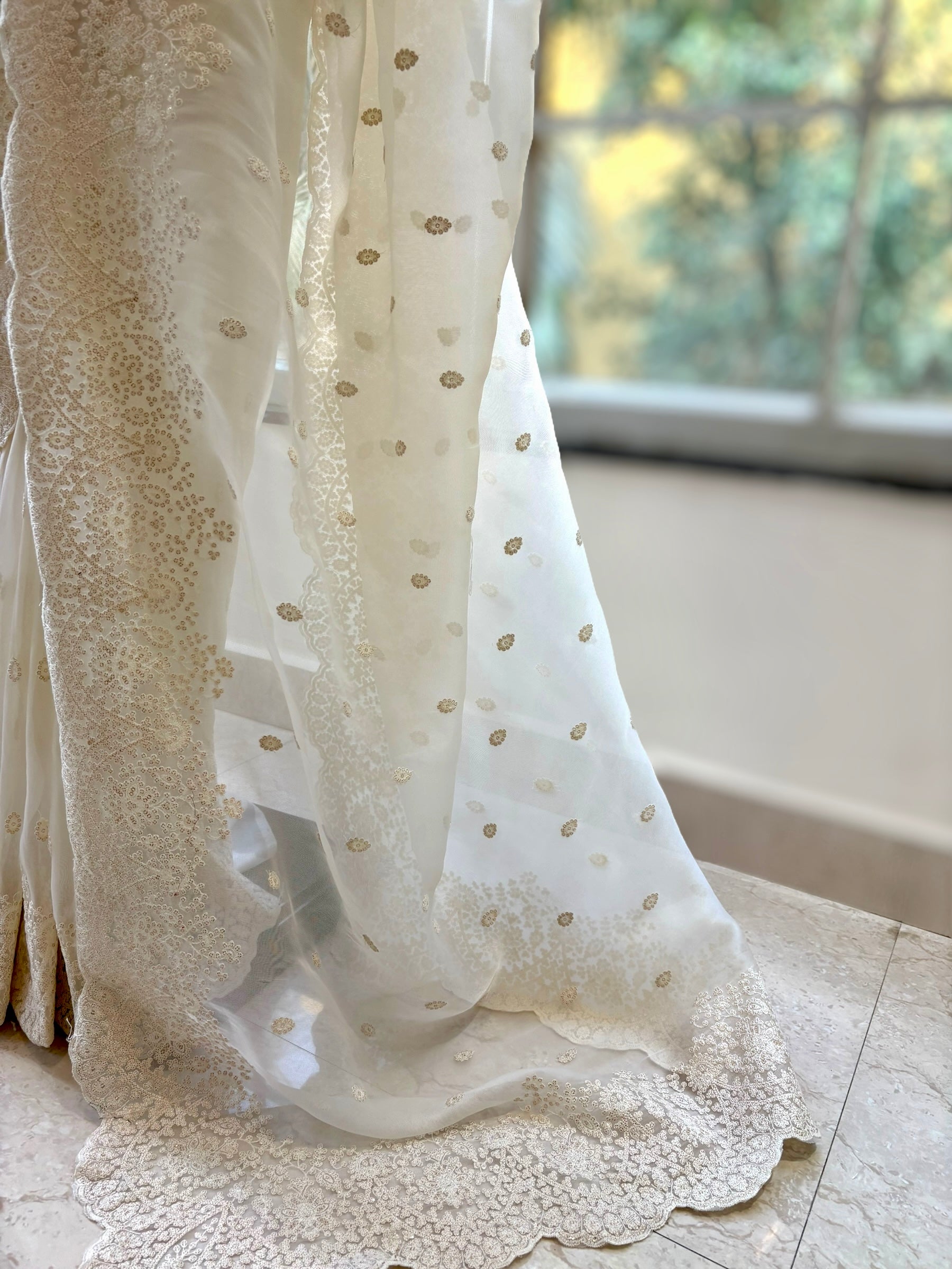 Lucknowi work saree - White