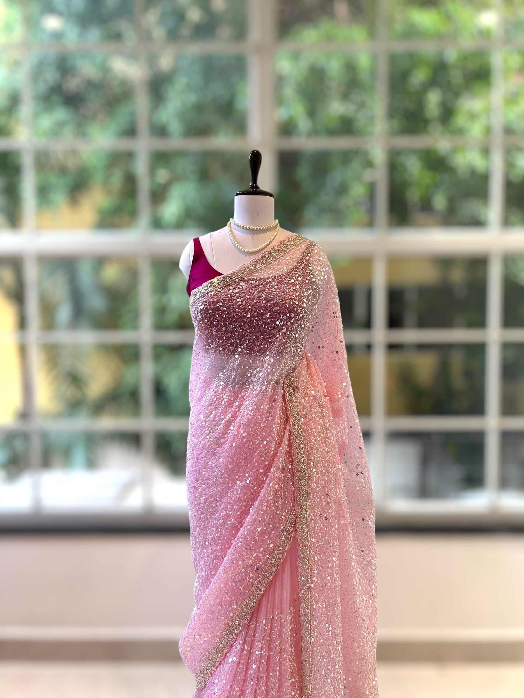 Baby pink imported soft organza saree