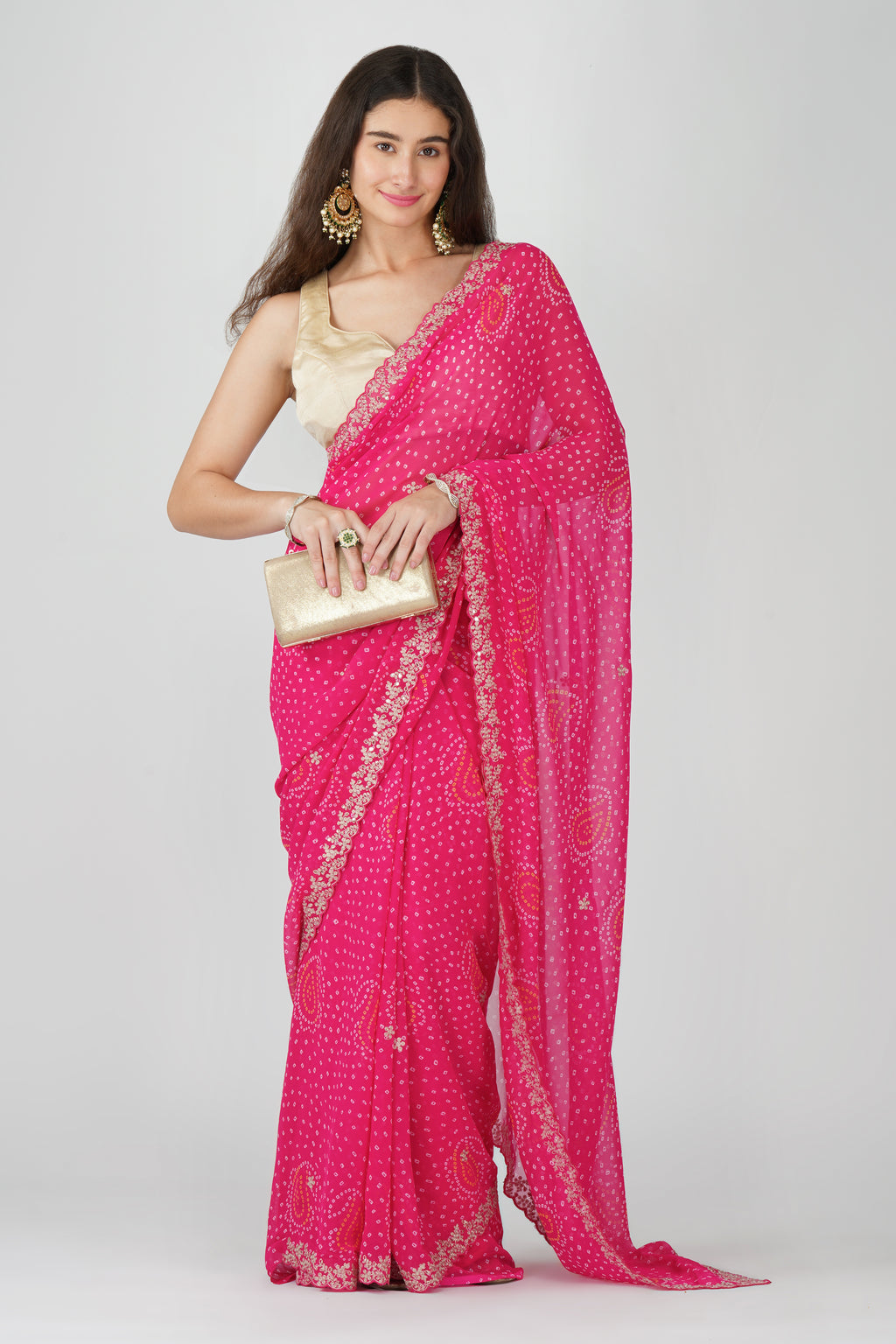 Georgette bandhani saree - Pink