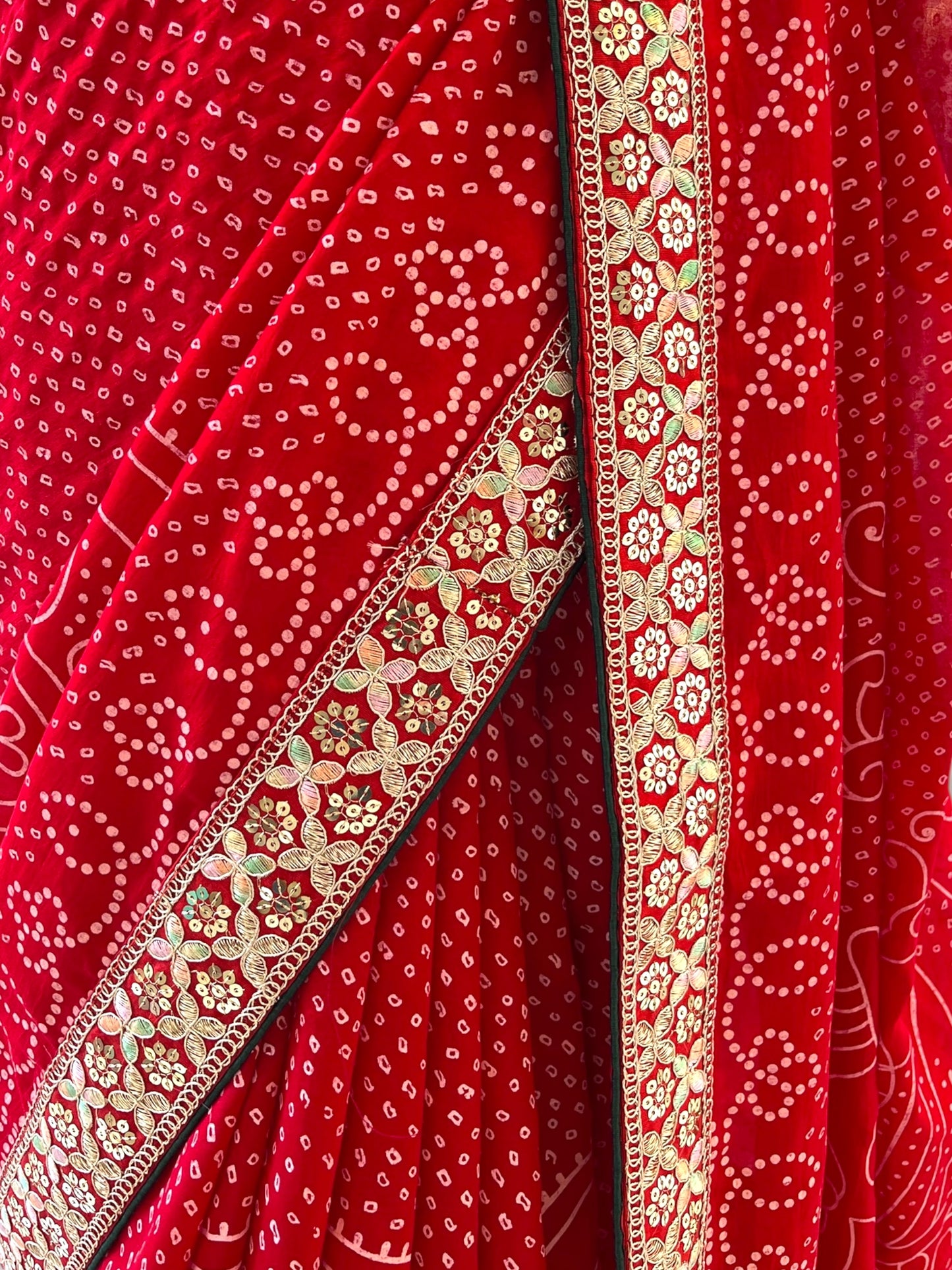 Red Bandhani Printed Saree