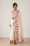 Floral sequins pure organza saree - White