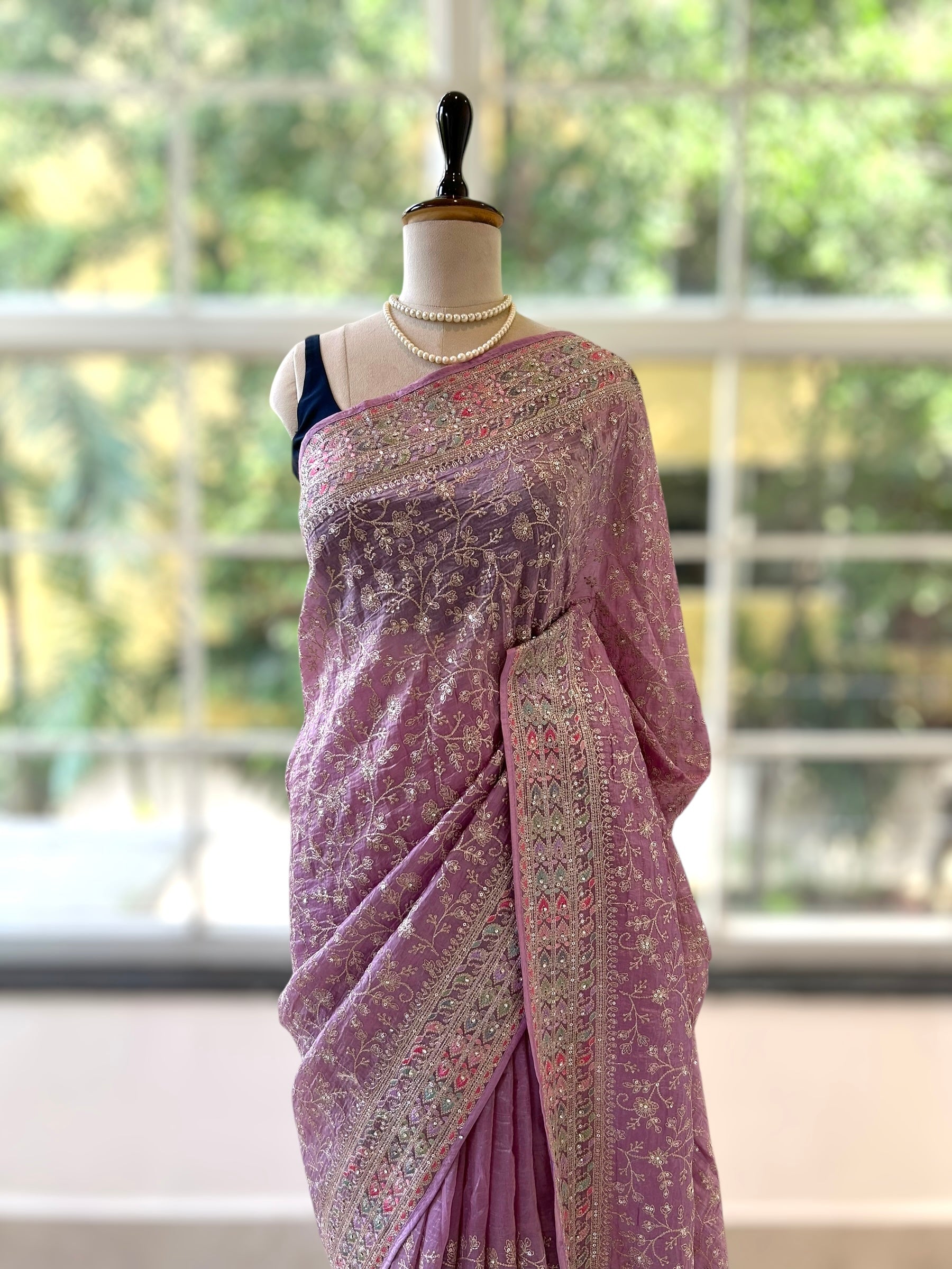 Soft organza work saree - Purple