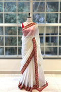 Soft organza embroidered saree - White