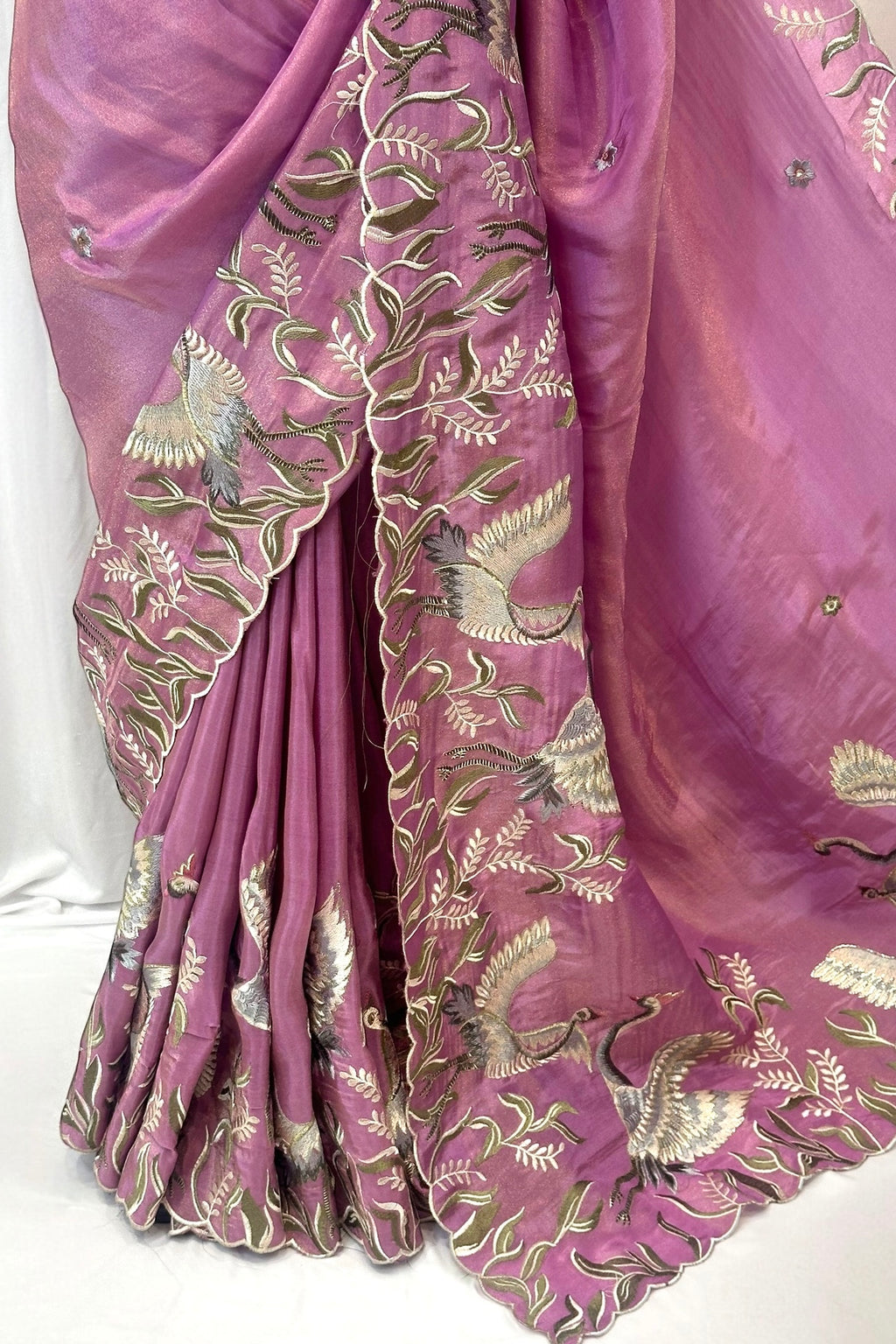 Tissue embroidered saree - Lavender