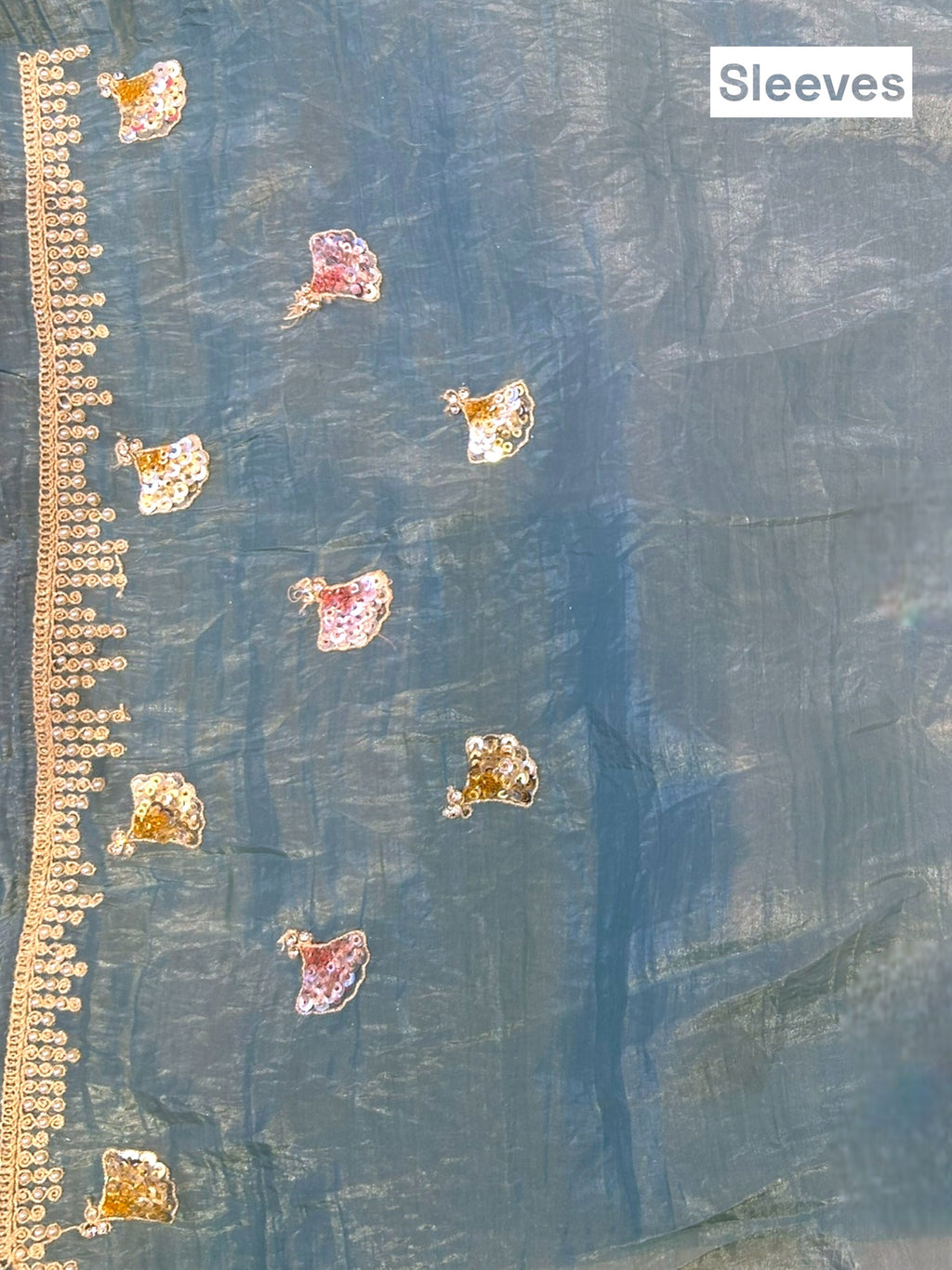 Pearl embroidered organza saree - Sky Blue