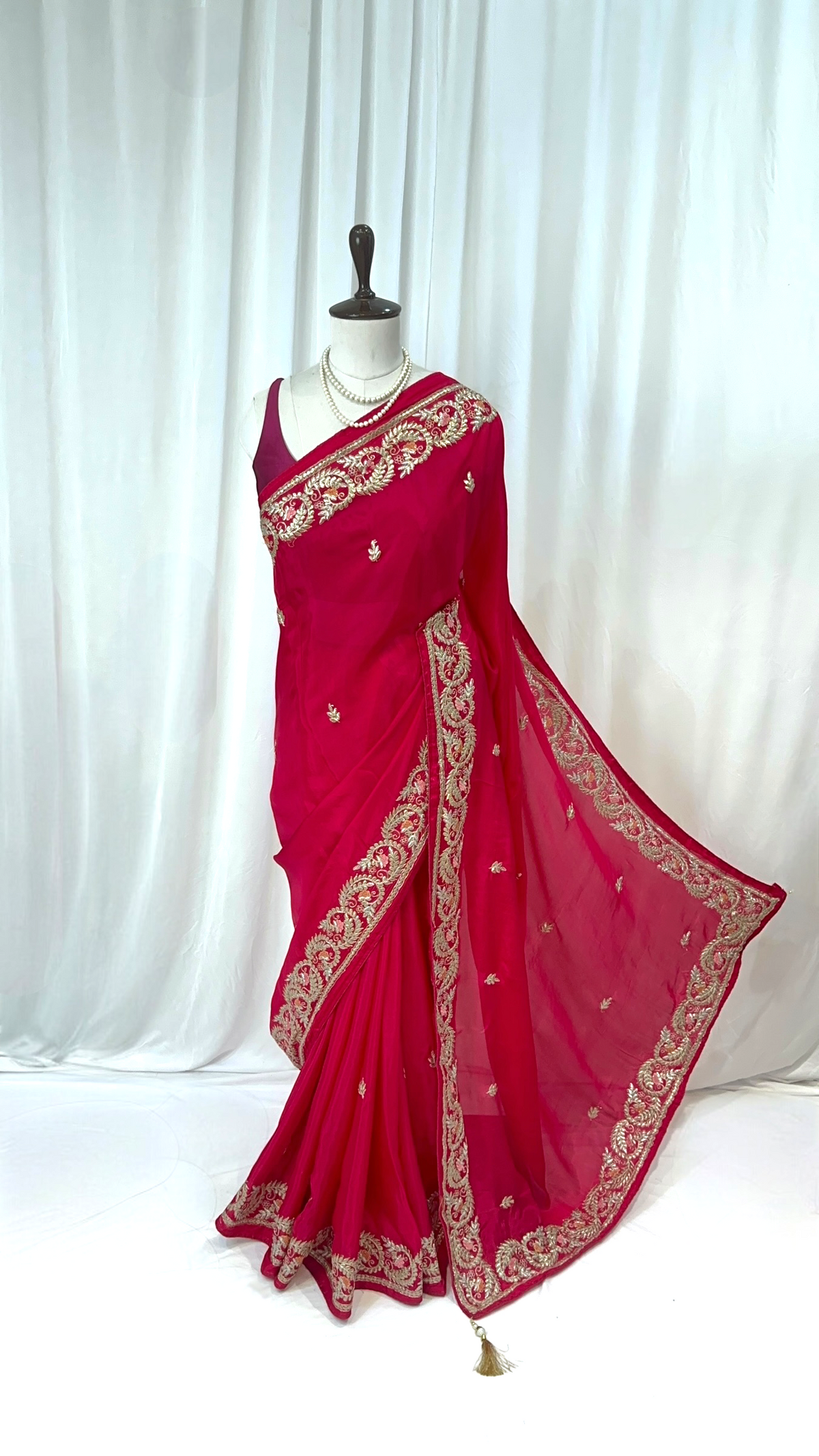 Rani pink gotta embroidered saree