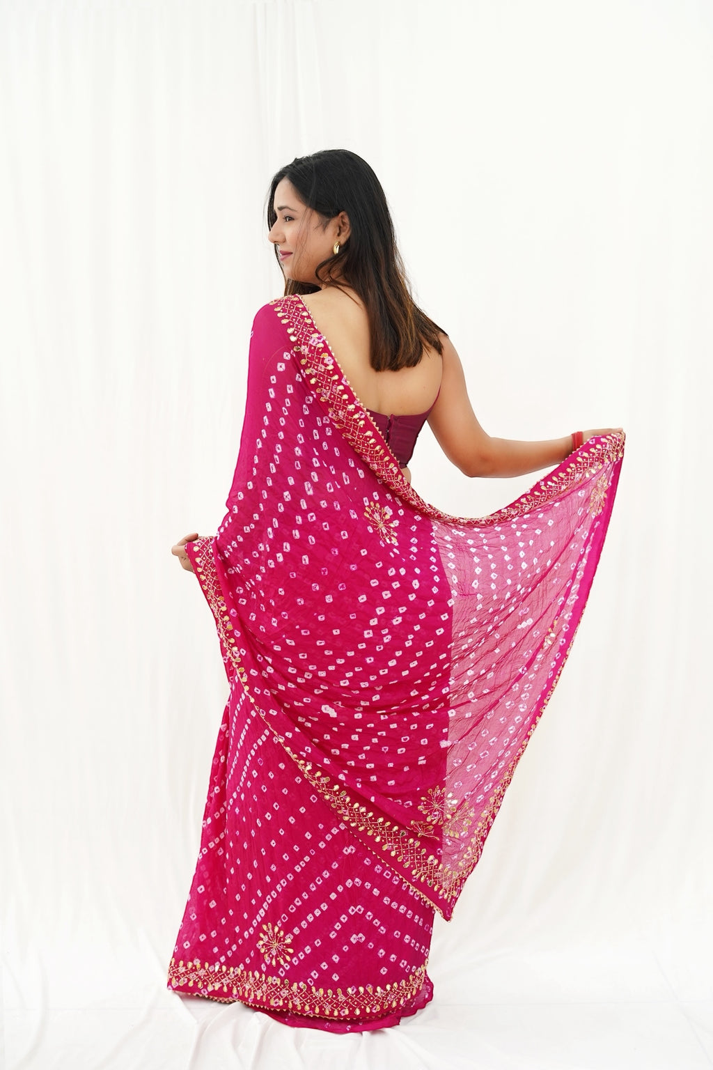 Pure viscose bandhani saree - Ruby Pink