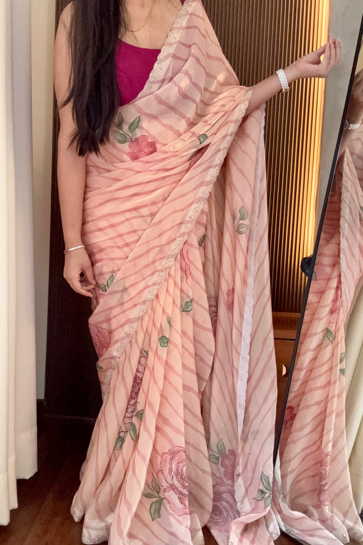 Digital print floral fendy chiffon saree - Blush Pink