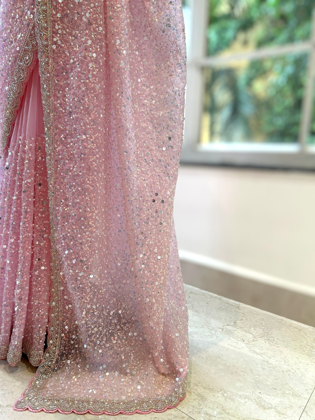 Baby pink imported soft organza saree