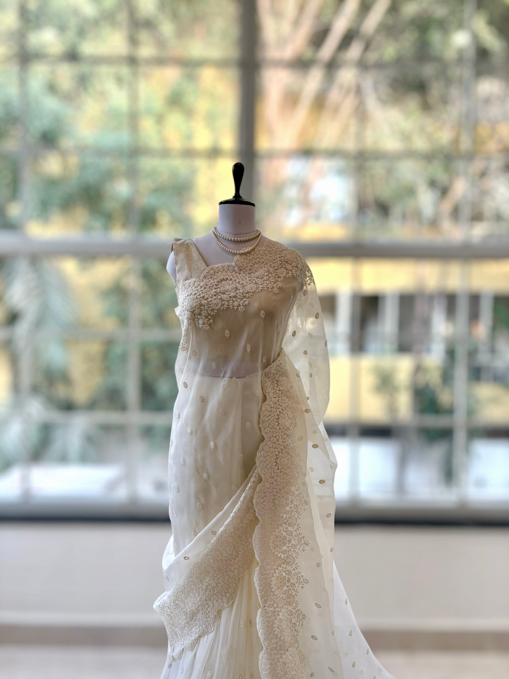 Lucknowi work saree - White