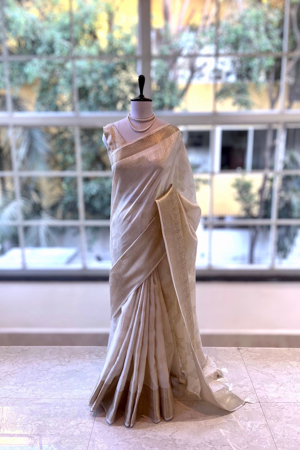 Classic White Golden Zari Saree