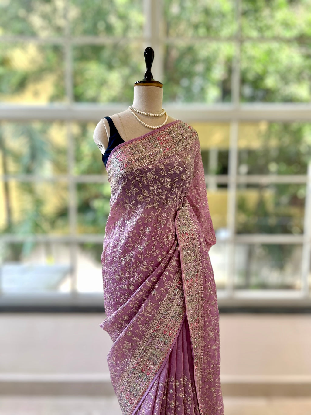 Soft organza work saree - Purple