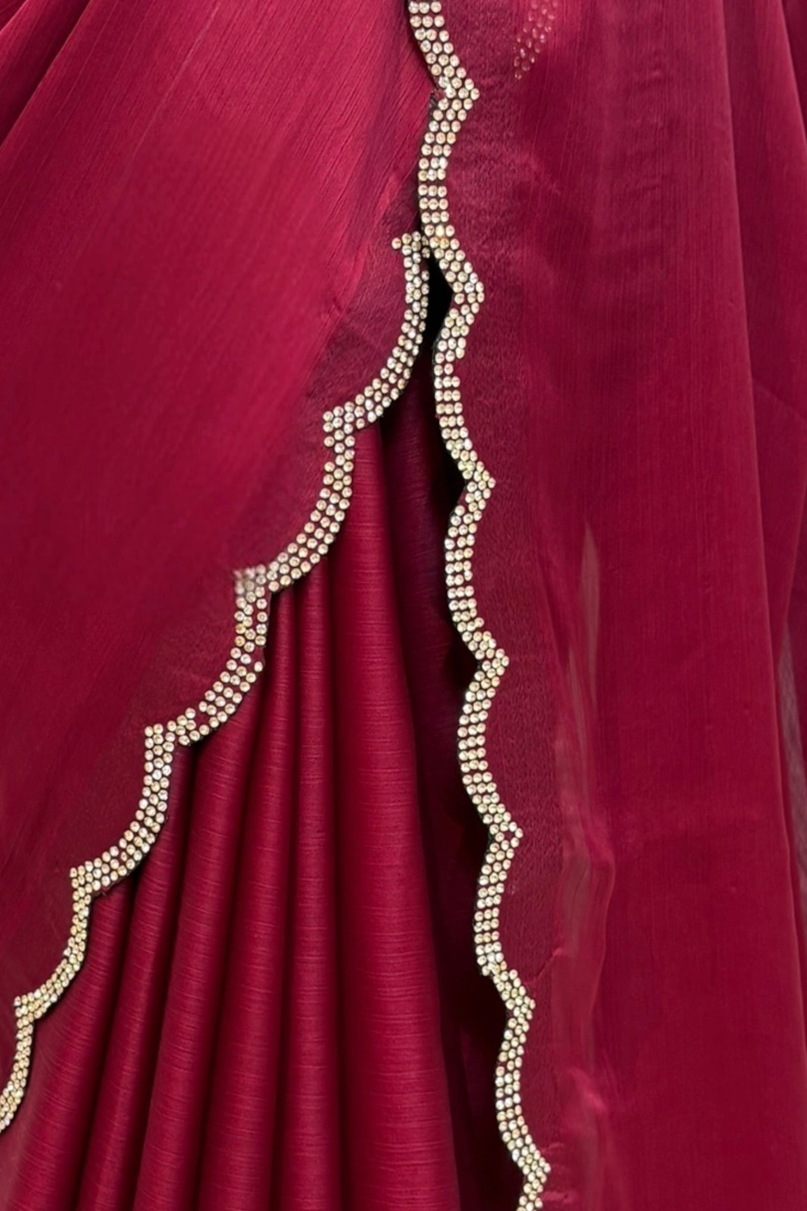 Satin chiffon scallop saree - Wine