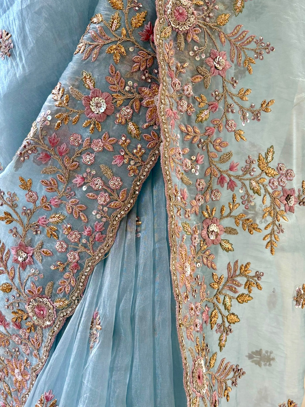 Blue Organza Embellished Saree