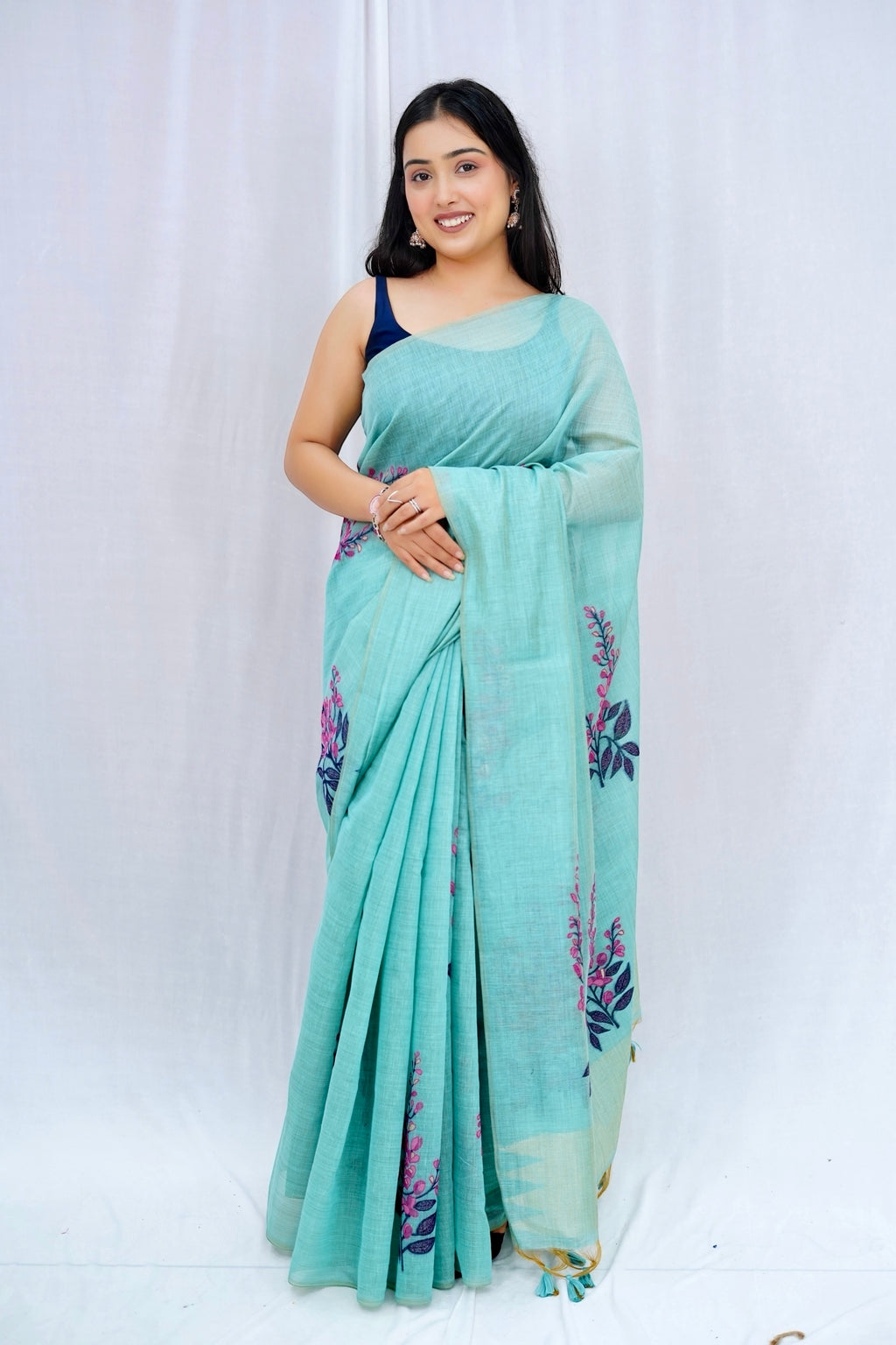 Floral handloom cotton zari saree