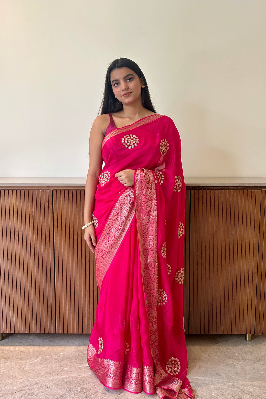 Pure organza zari embroidered saree - Pink