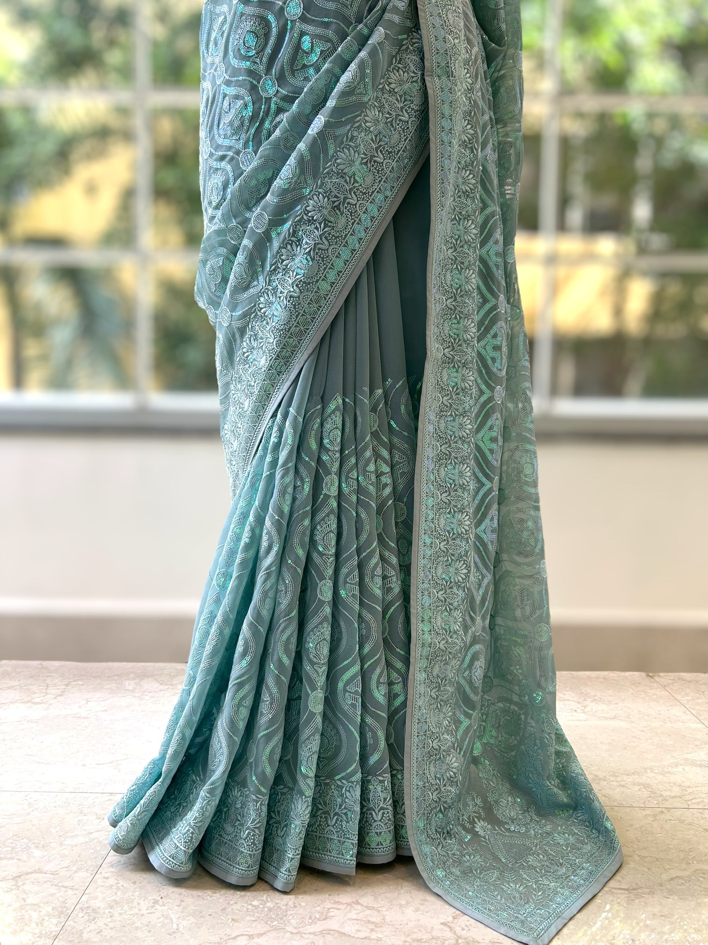 Pure georgette sequins saree - Blue