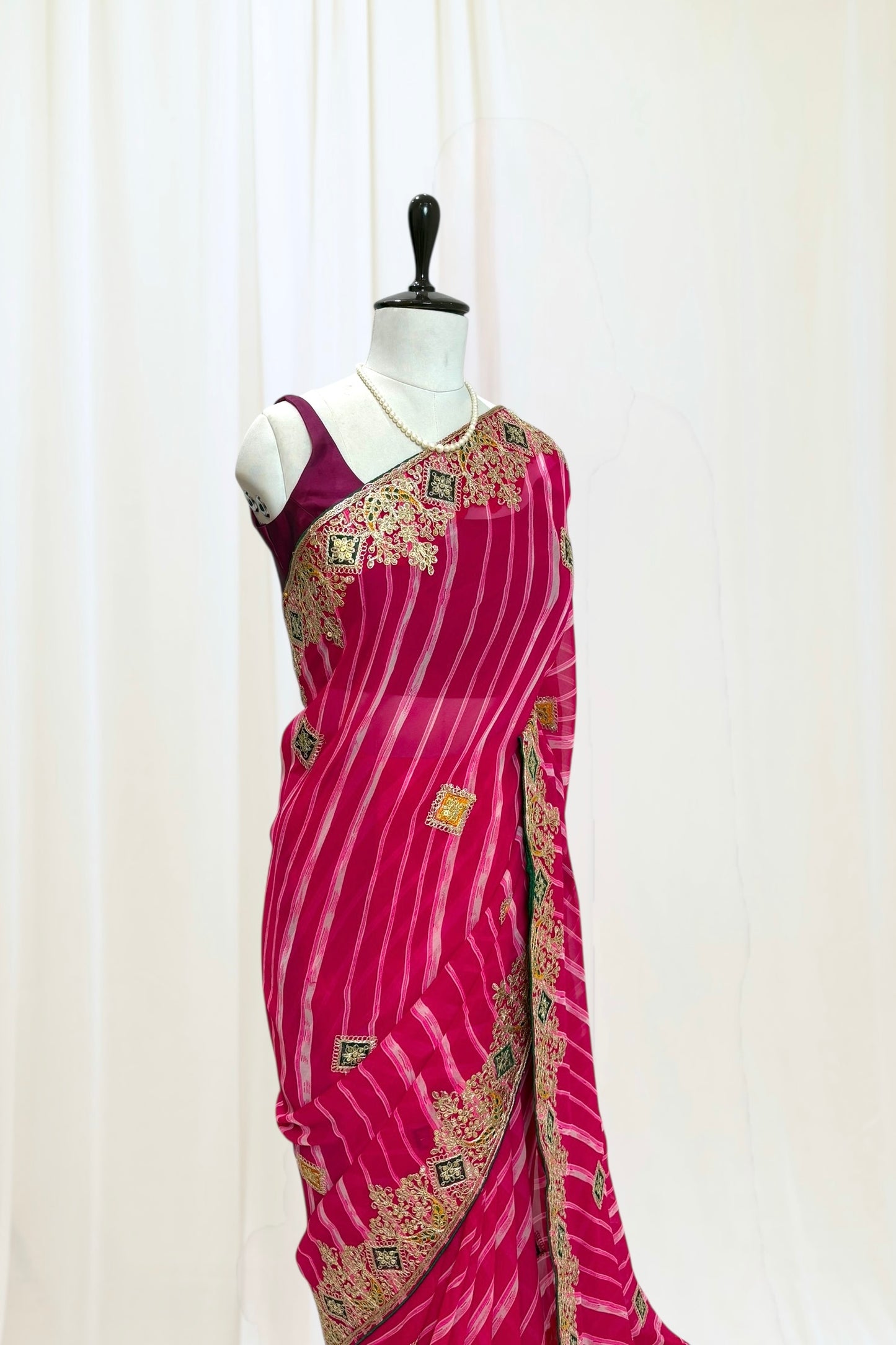 Leheriya work saree - Pink