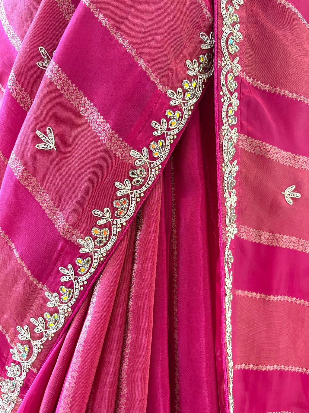Fuchsia pink pure dola silk saree