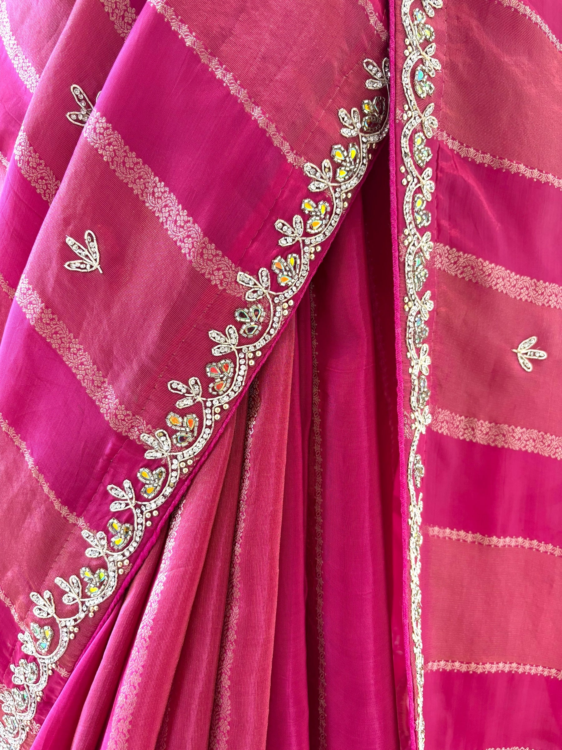 Fuchsia pink pure dola silk saree