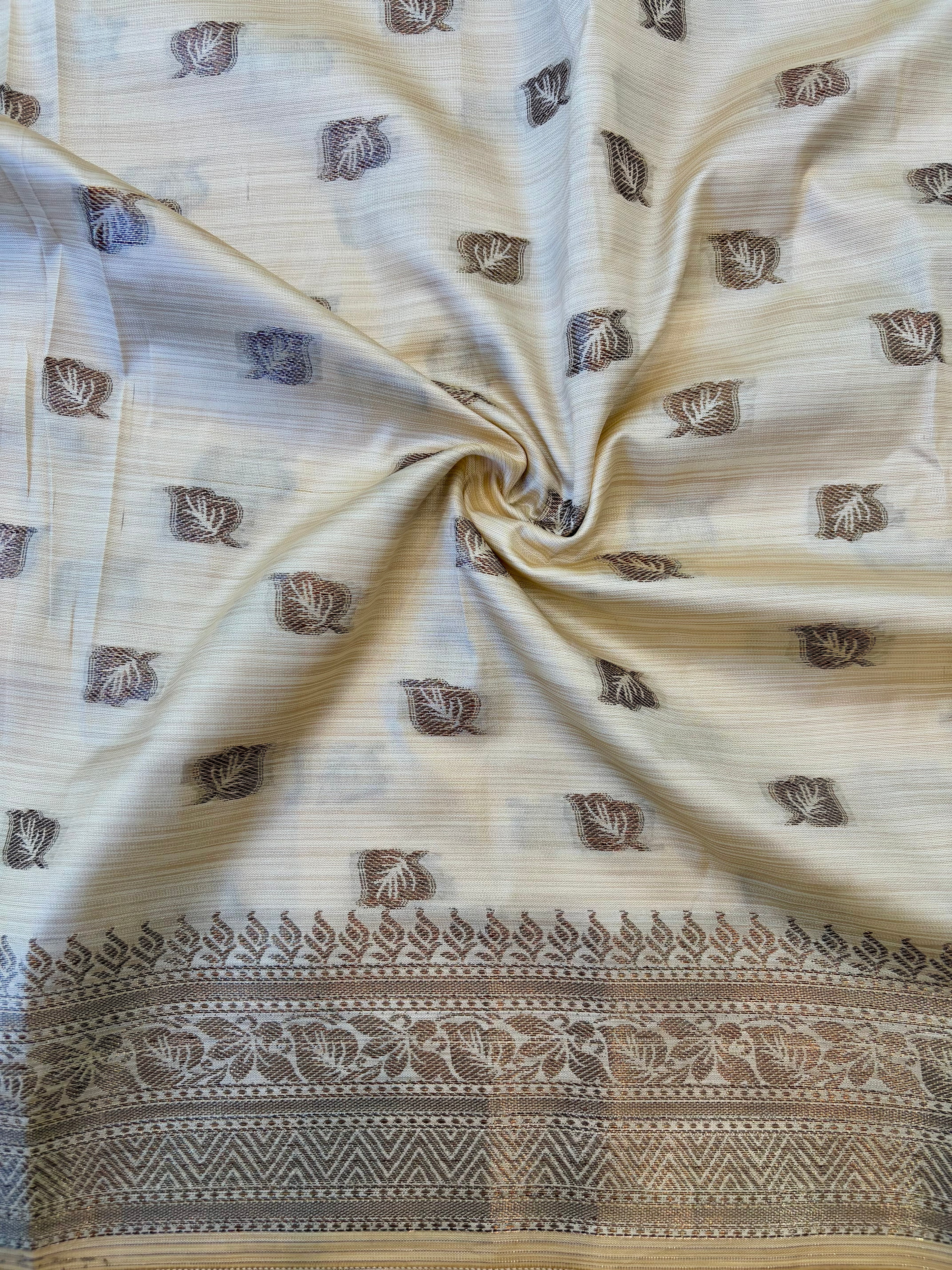 Beige soft silk printed saree