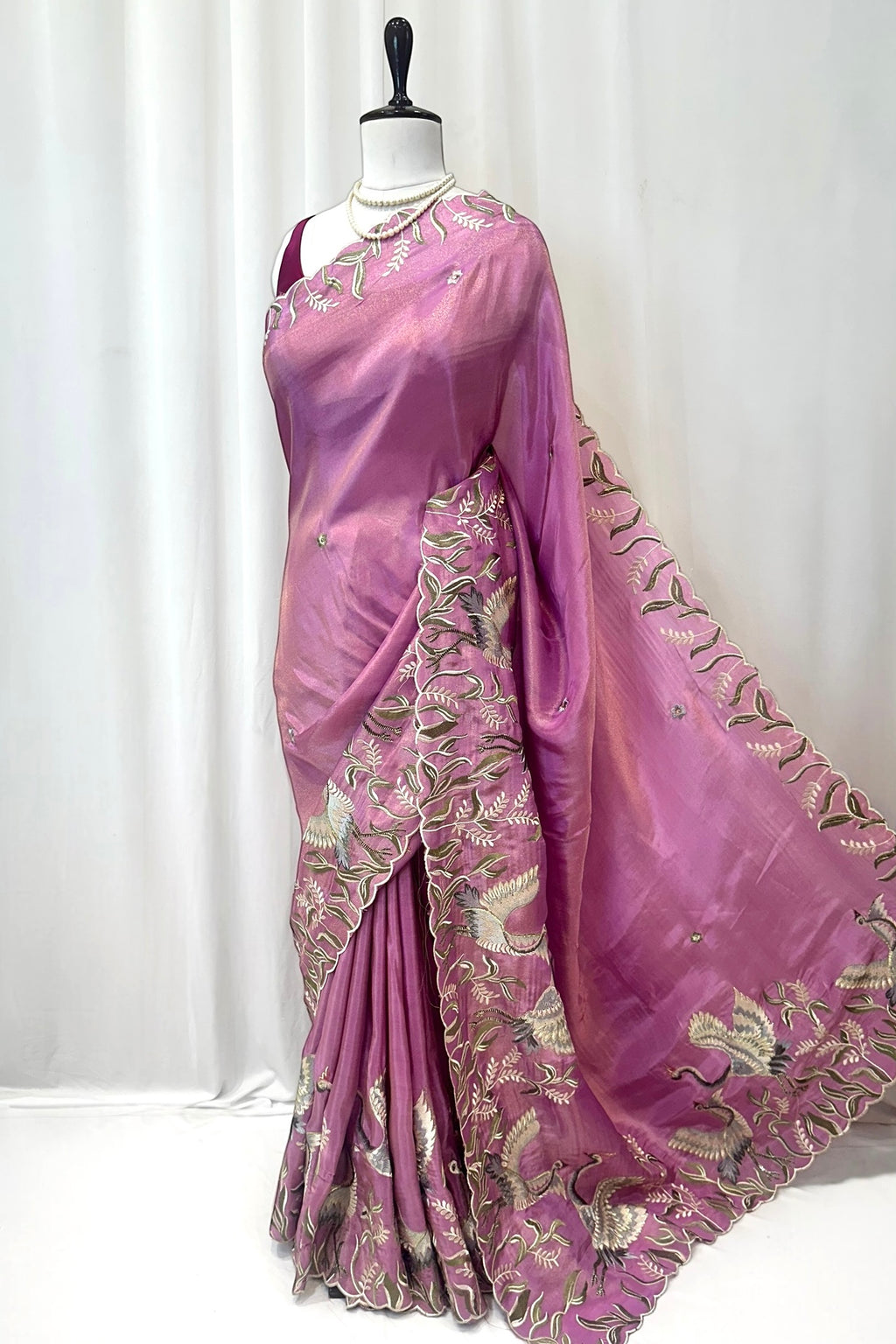 Tissue embroidered saree - Lavender