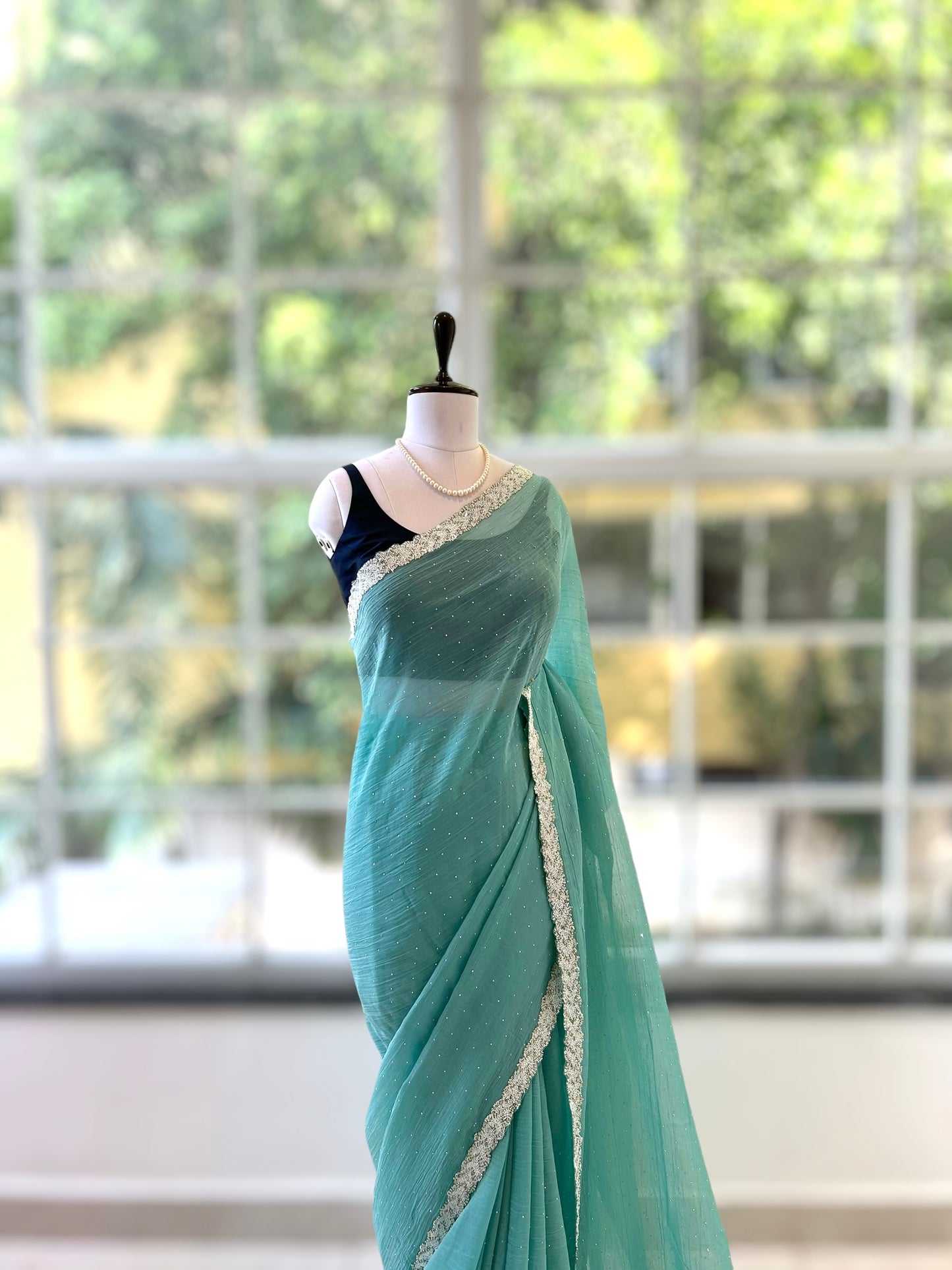 Marble chiffon embellished saree - Blue