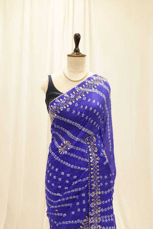 Pure viscose bandhani saree - Blue