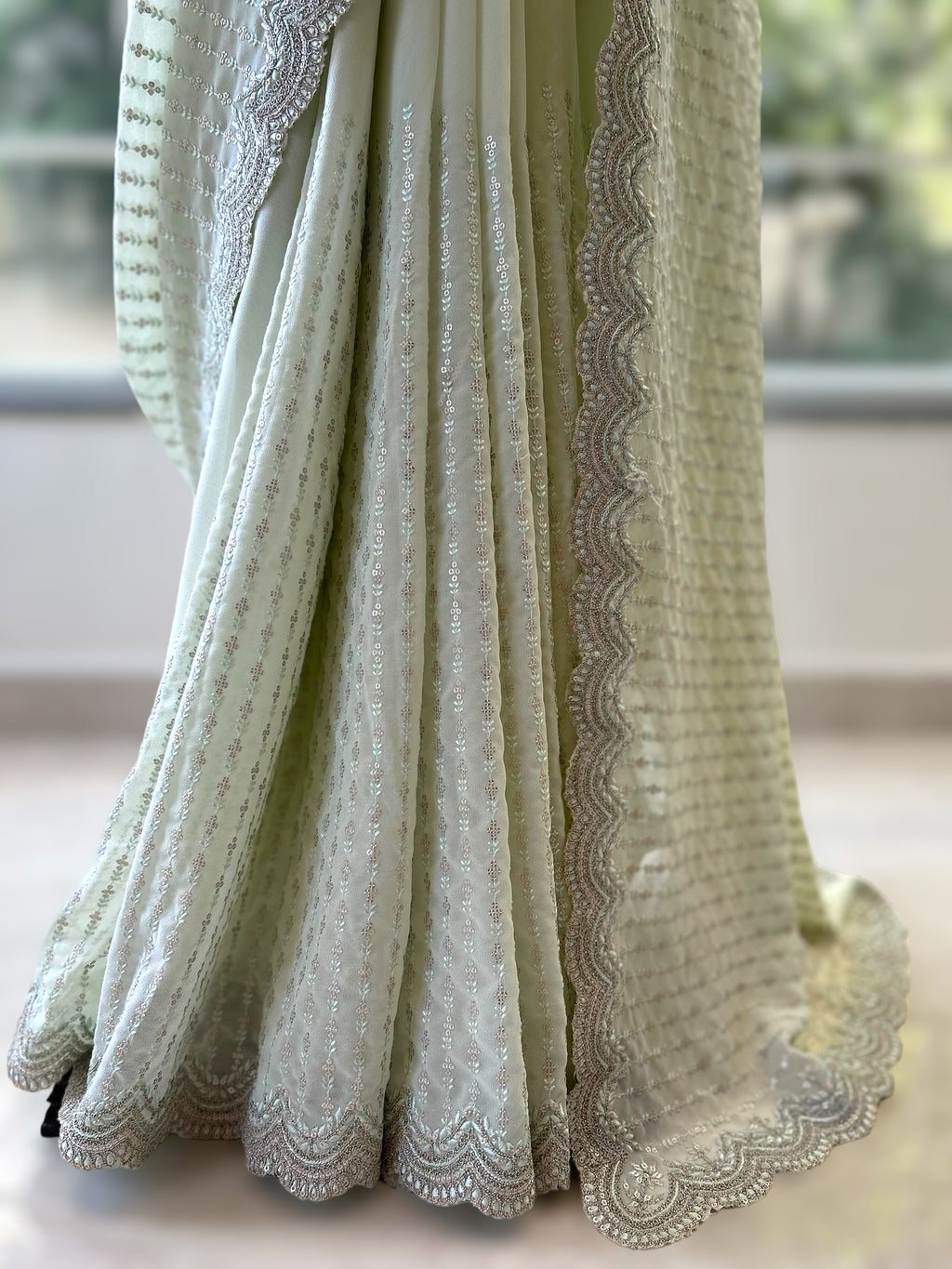 Pure georgette sequins saree - Mint green