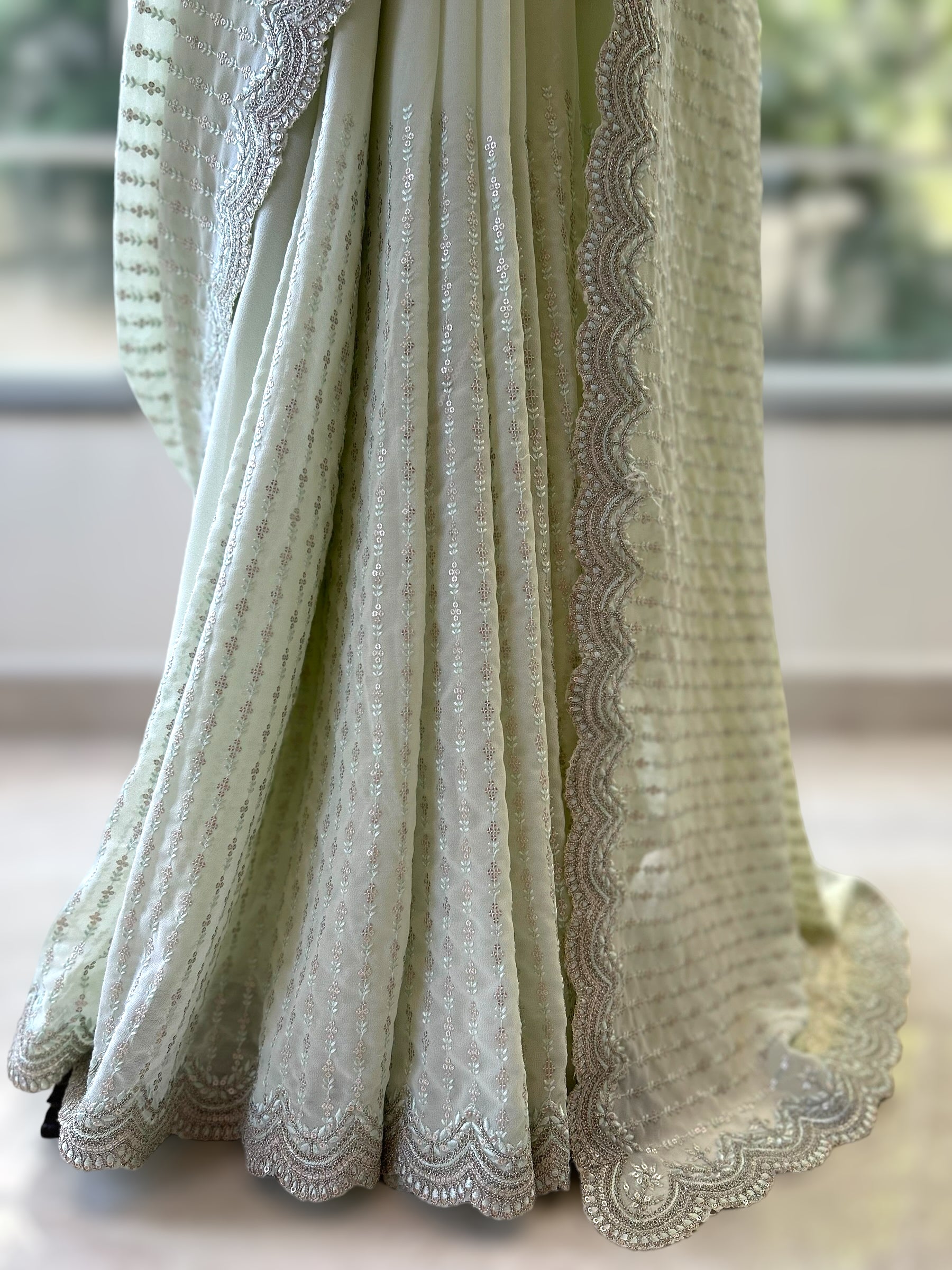 Pure georgette sequins saree - Mint green