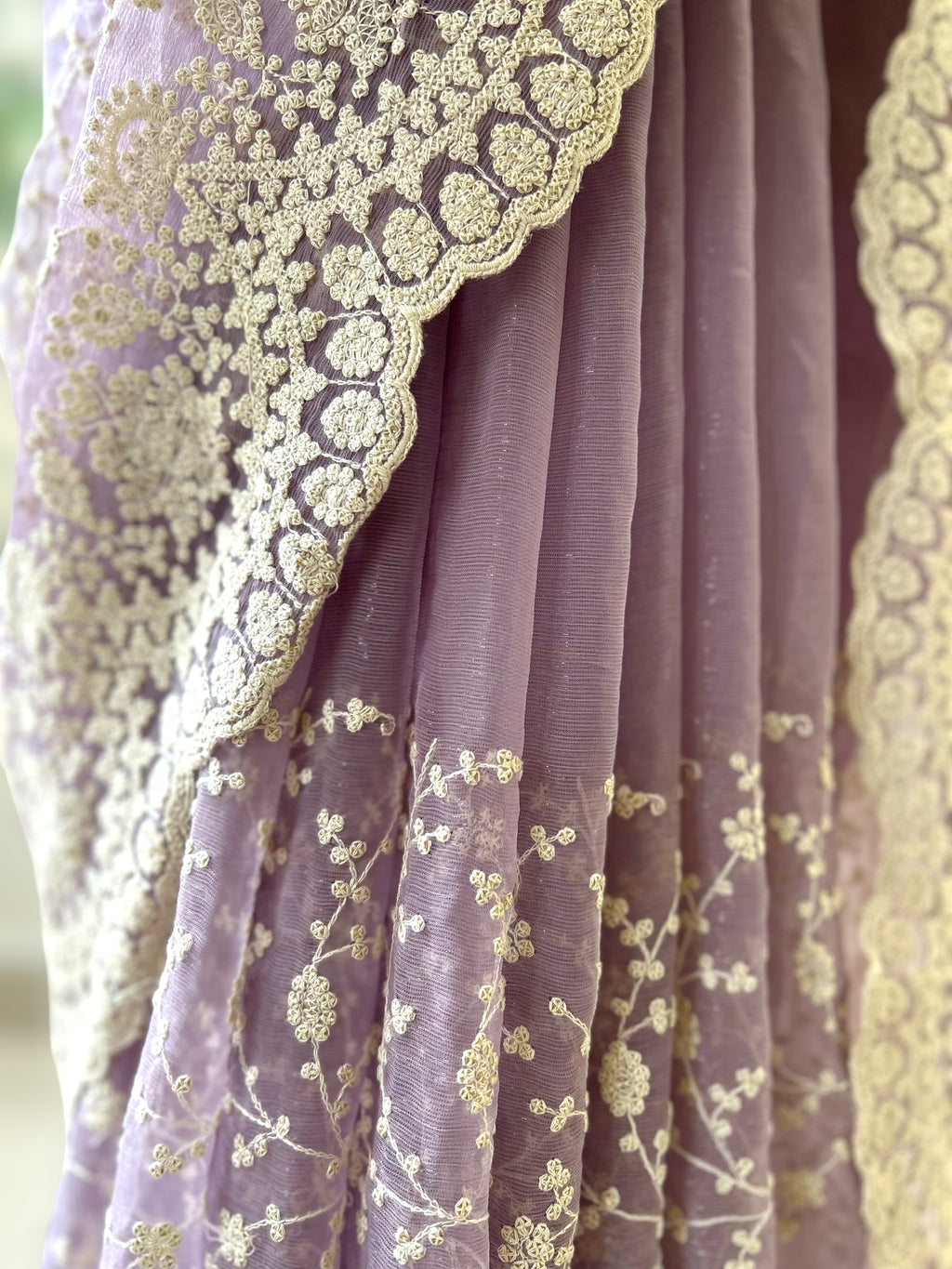 Lilac chiffon saree