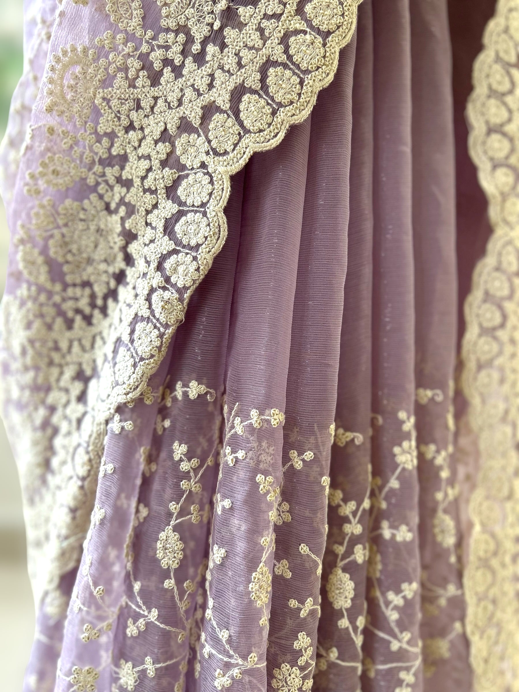 Lilac chiffon saree