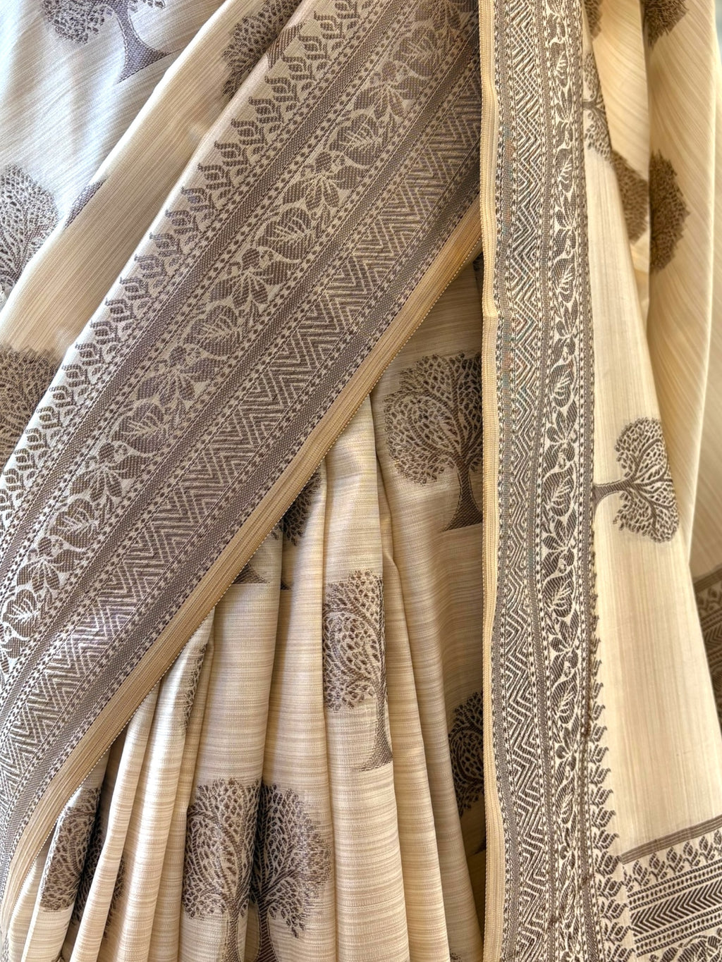 Beige soft silk printed saree