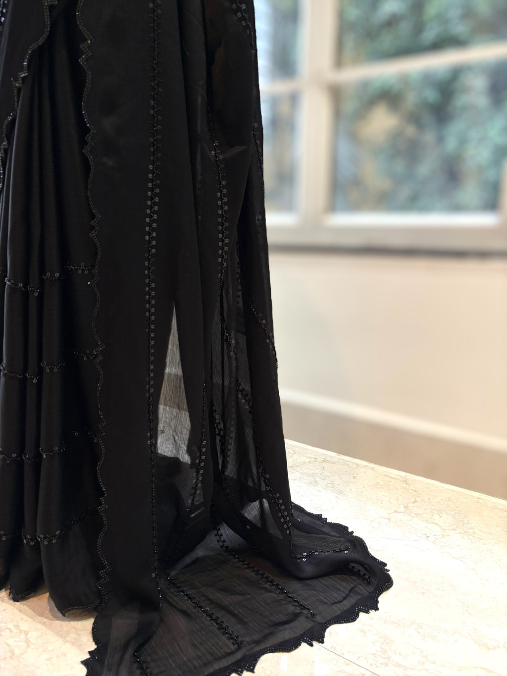 Black sequins chiffon saree