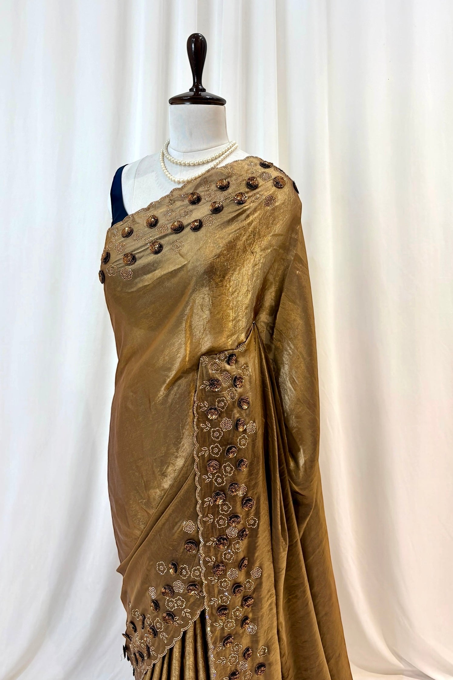 Rose sequins fendy saree - Golden