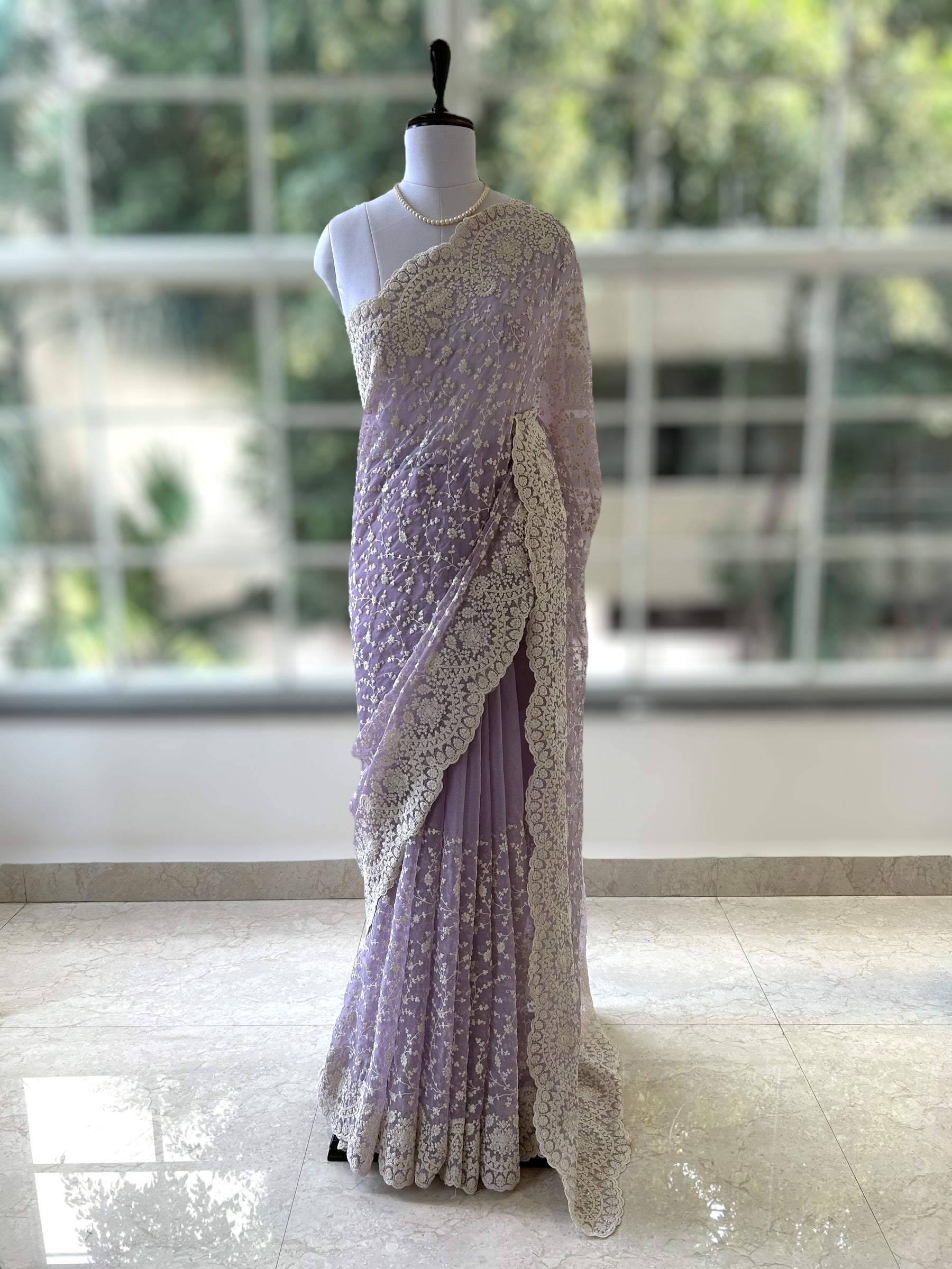 Lilac chiffon saree