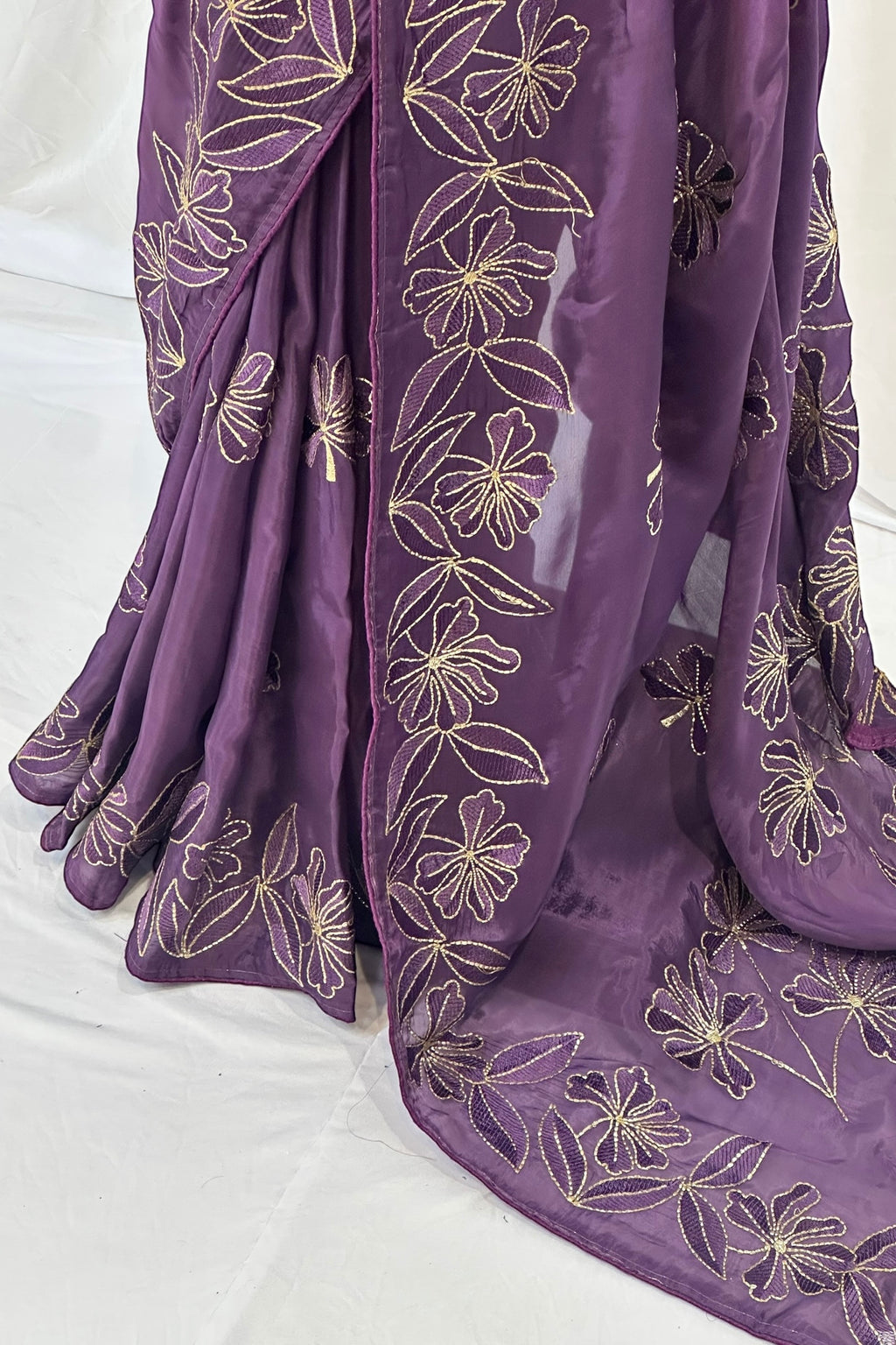 Pure organza embroidered saree - Violet