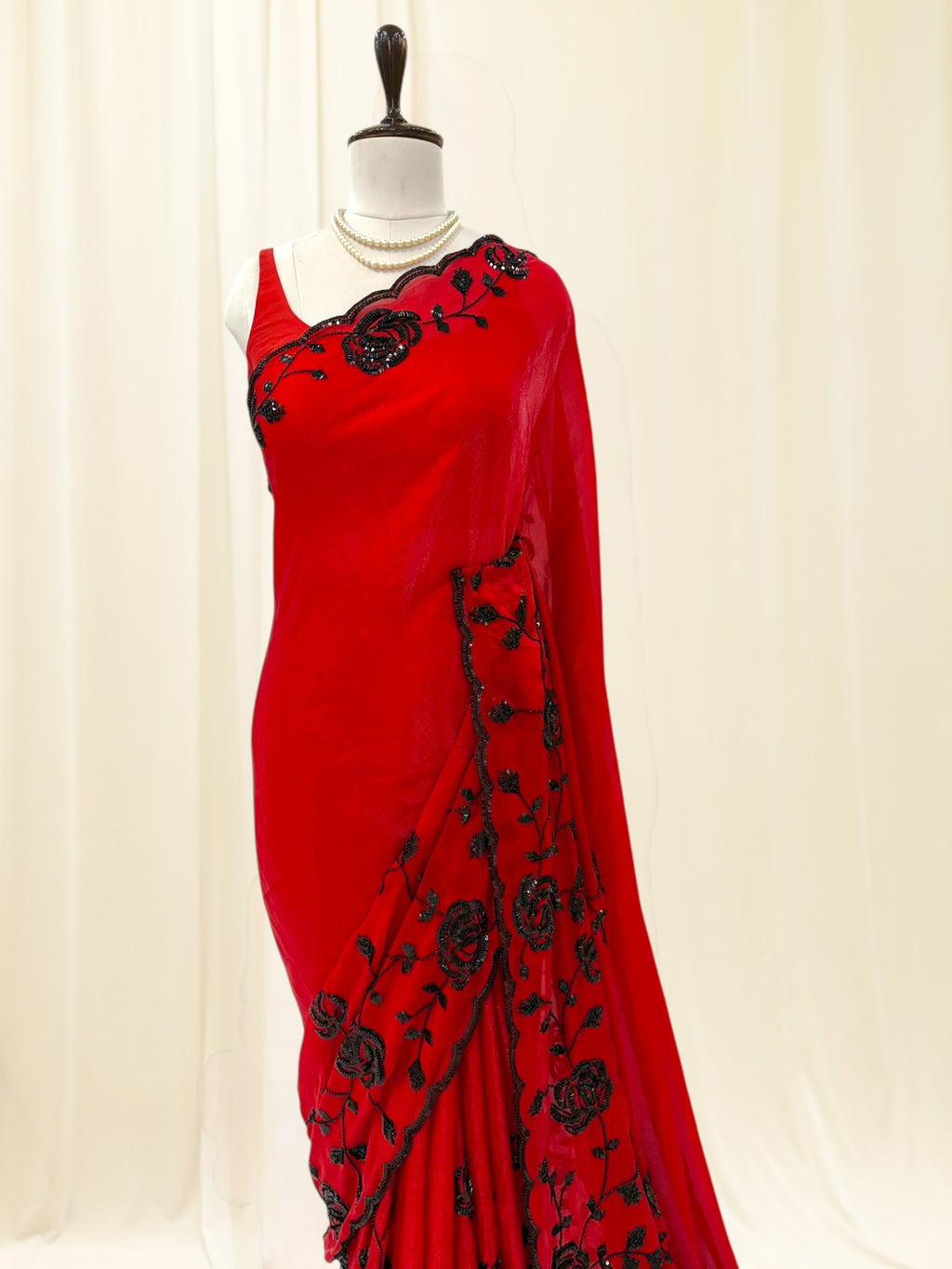 Designer red fendy sequins saree